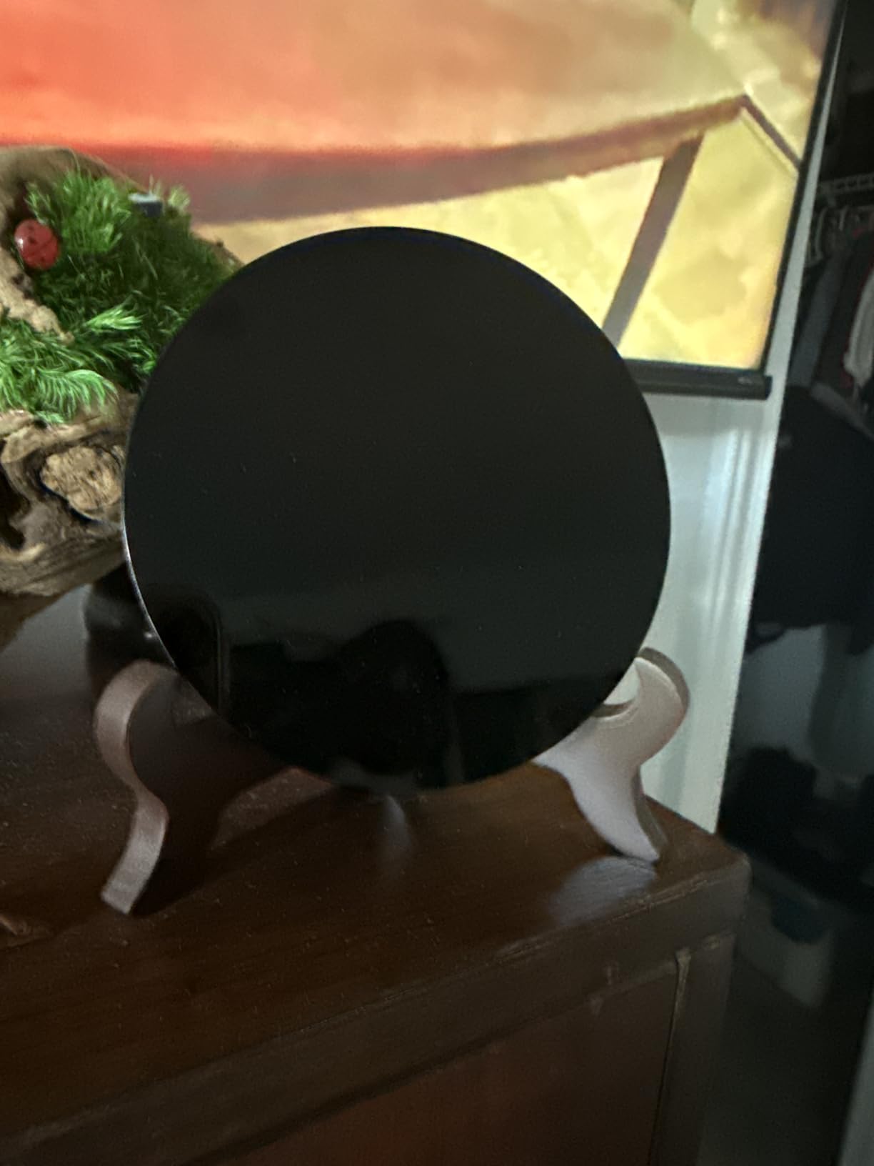 Natural Black Obsidian Scrying Mirror with Stand, Healing Crystals, Witchcraft Decor with Shelf for Divination & Meditation - 7.87 in customer photo 2