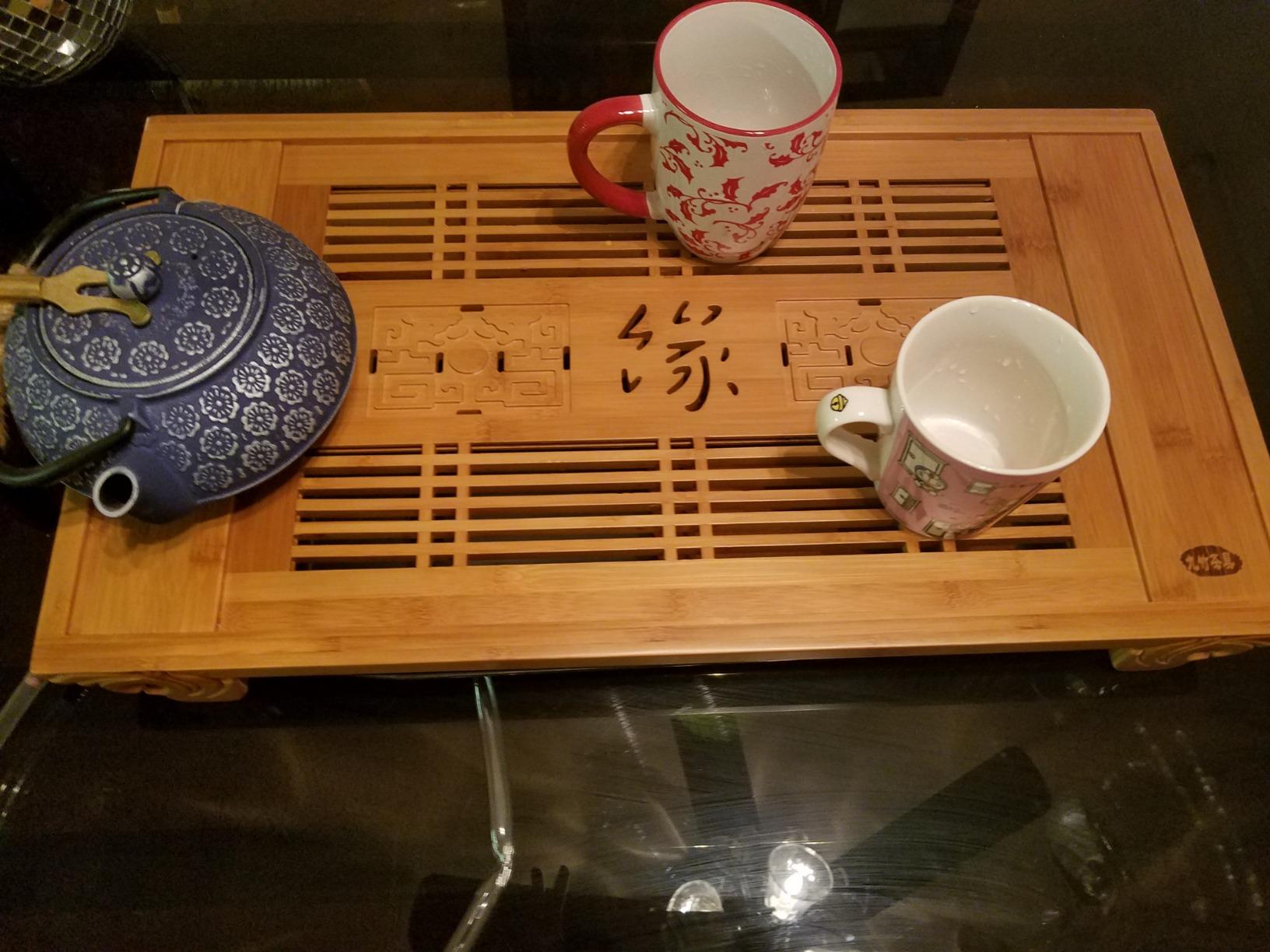 Ufine 15 Inch Bamboo Gongfu Tea Tray with Water Storage & Drainage | Chinese Tea Ceremony Serving Tray for Kungfu Tea Set Tea Table Box customer photo 2