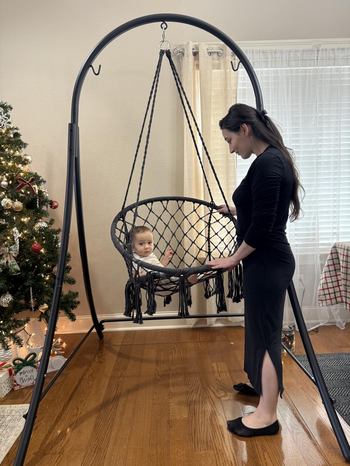 ANOW Adjustable Hammock Chair Stand, Heavy Duty Hanging Chair Stand, Black | Large Hammock Swing Chair Stand with Safety Hooks for Indoors Outdoors, Max 400 Lbs, Plus Size Version customer photo 1