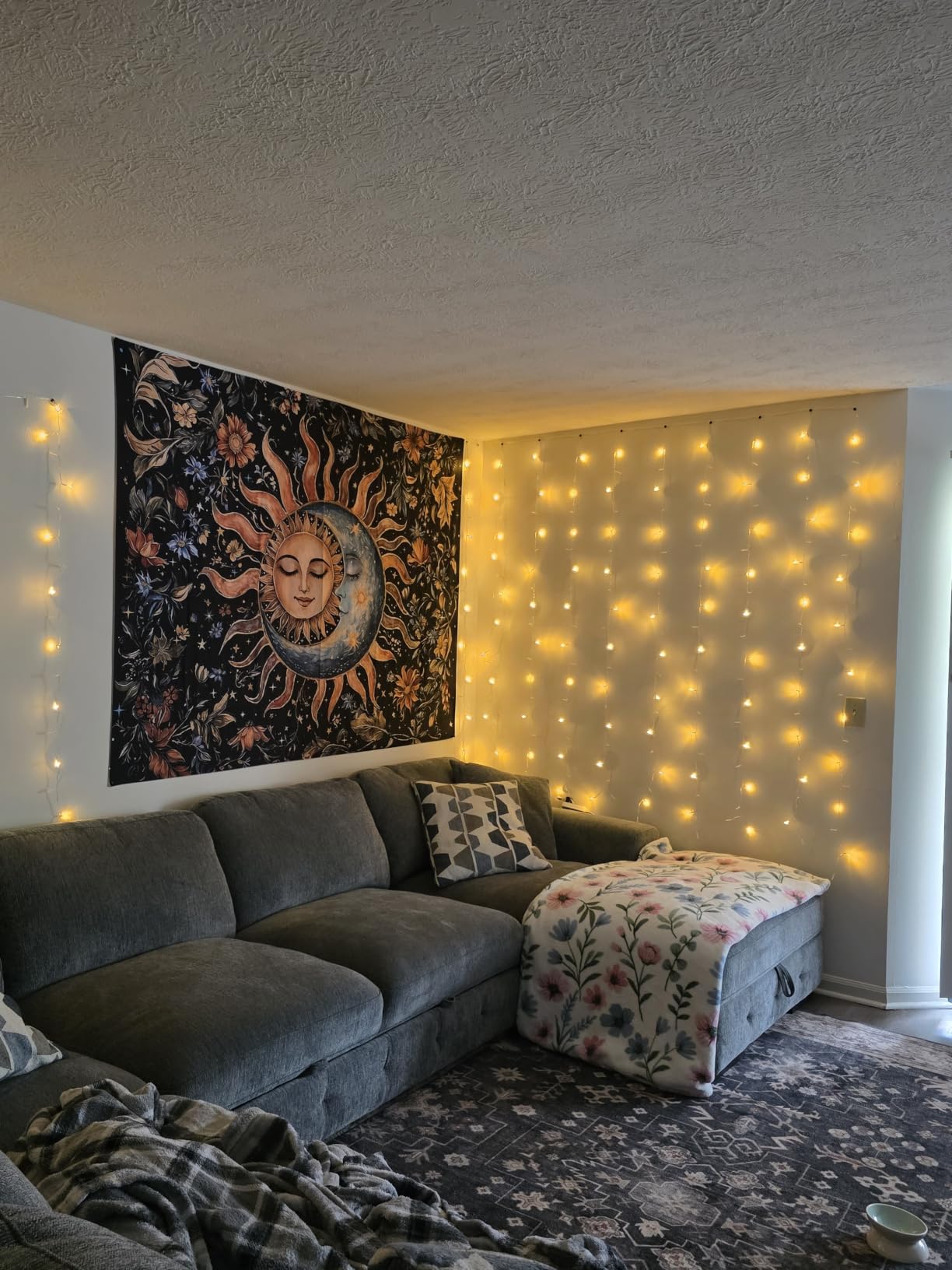 Aipon Sun and Moon Tapestry for Bedroom Boho Hippie Floral Wall Tapestry Aesthetic Vintage Stained Glass Plant Small Tapestries Wall Hanging for Living Room Dorm 48 x 36 Inch customer photo 2