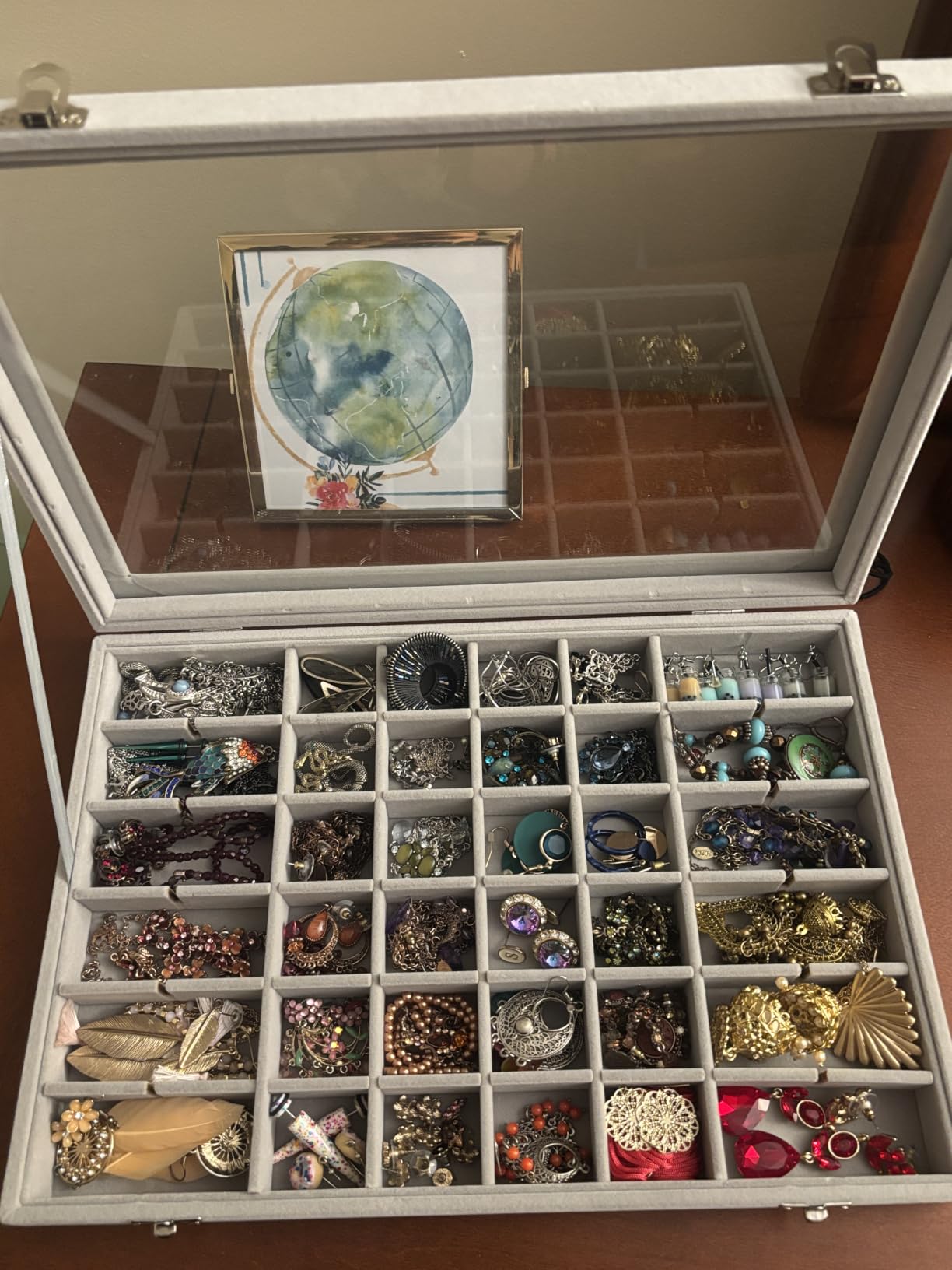 Vicoter Velvet Jewelry Tray 48 Compartments Jewelry Display Organizer with Transparent Cover Rings, Earrings, Necklaces, Pendants Storage Box for Girls, Wives, Mothers, Women customer photo 2