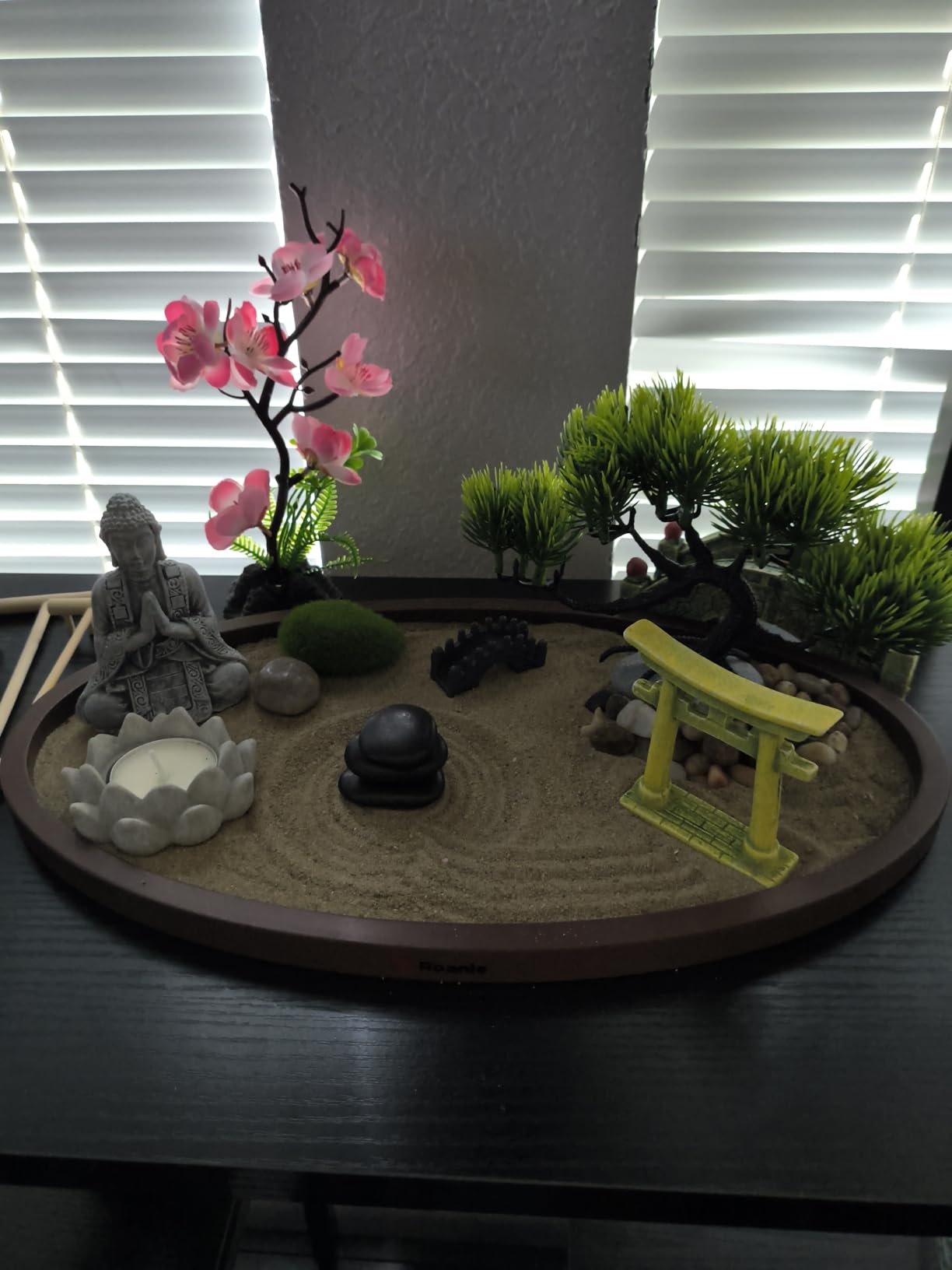 Zen Garden for Desk 13x8in - Japanese Decor with Buddha, Artificial Bonsai Tree, Tools & Accessories - Mini Zen Garden Kit for Office Desk, Home, Meditation Room, Desktop Gift Set customer photo 1