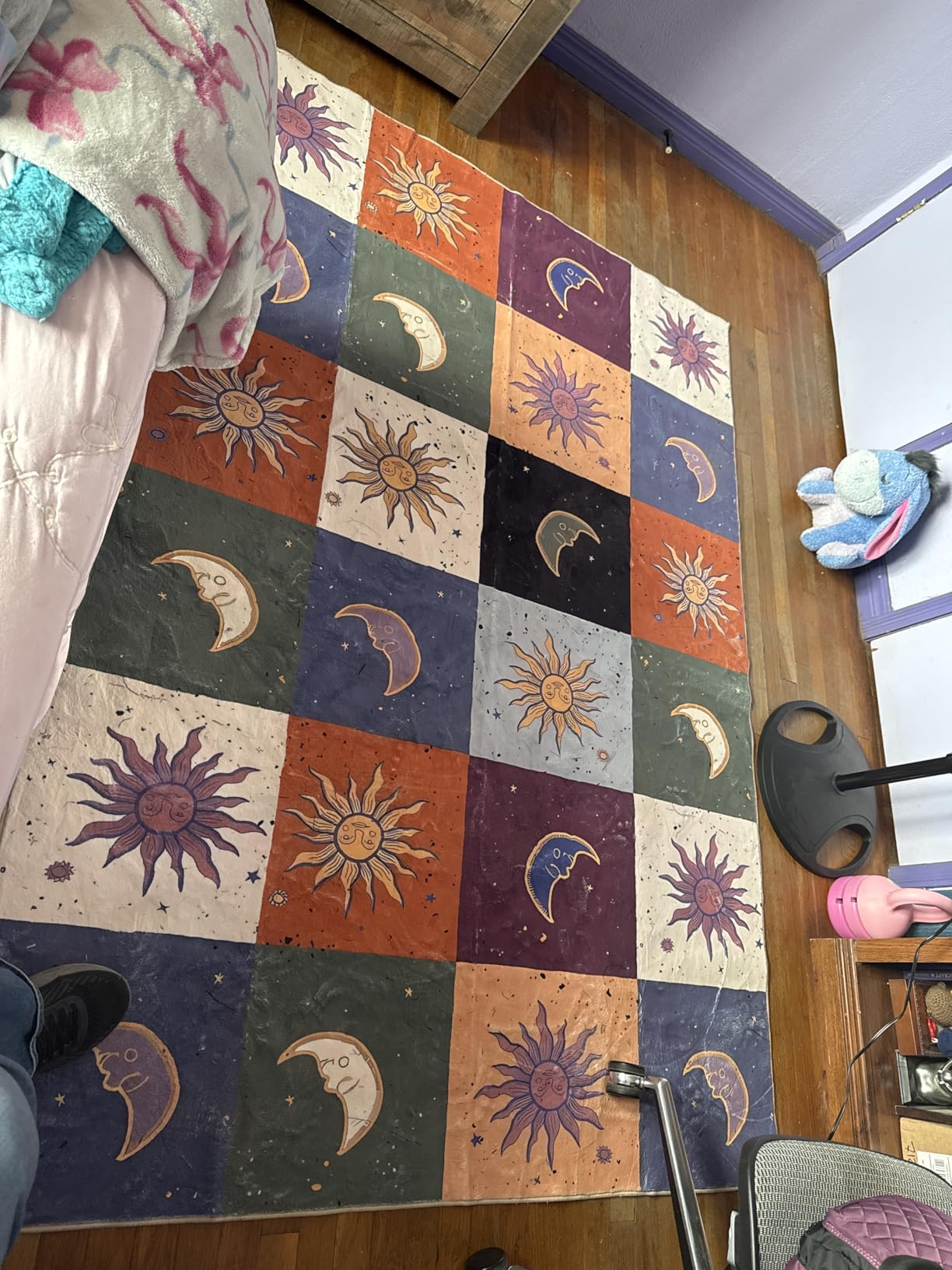 Ultra Thin Washable Mystical Rugs Stain Resistant, Sun and Moon 5x7 Area Rugs Non Slip - Retro Yellow Hippie Floral Throw Rugs for Living Room Bedroom Entryway, Trendy Indie Dorm Tapestry Rug customer photo 2