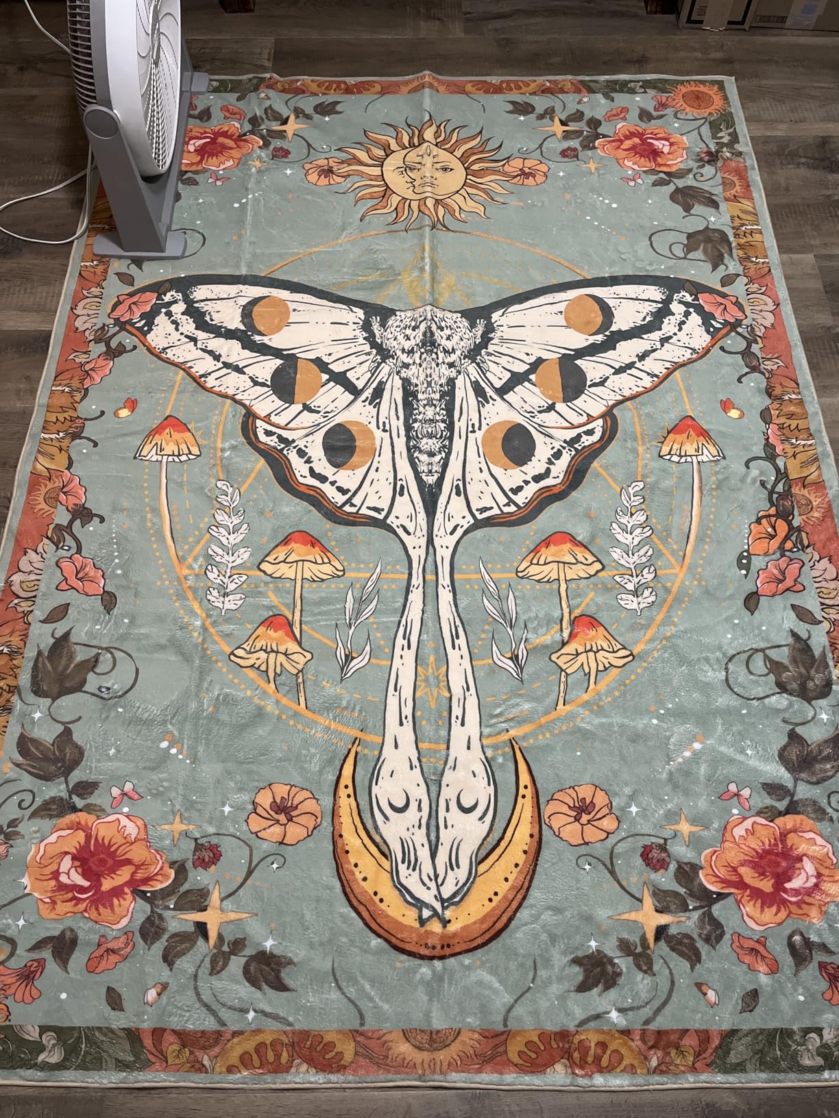 Washable Mystical Luna Moth Rugs Ultra Thin, Boho Moody Black Floral Aesthetic Bedroom Rugs Vintage Hippie Celestial Trendy Indie Dorm Rug, Retro Cute 4x6 Area Rug for Dining Living Room Entryway customer photo 2