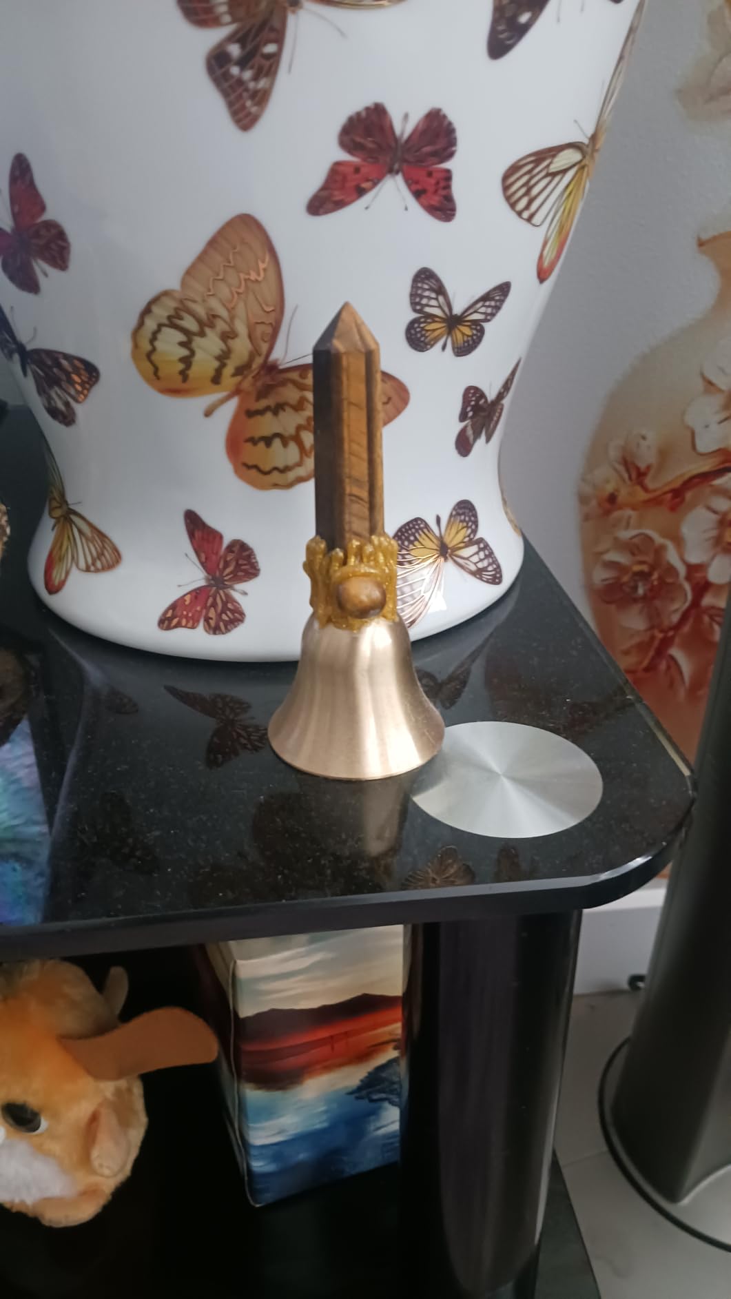 Super Loud Solid Brass Hand Call Bell Meditation Altar Bell - Solid Brass Ritual Tool for Prayer, Home Decor & Pet Feeding (Natural Crystal Tower Design) customer photo 2