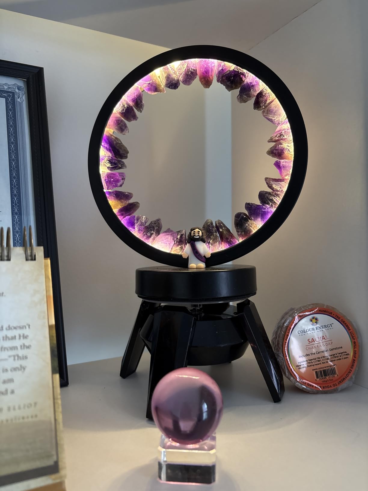 Crystals Night Light Amethyst Table Lamp,Natural Raw Amethyst Selenite Calming Lamps Crystal Healing Stone Bedside Light with 3 Color Dimming Mode,Nightlight for Office Mother's Day Birthday Gifts customer photo 1