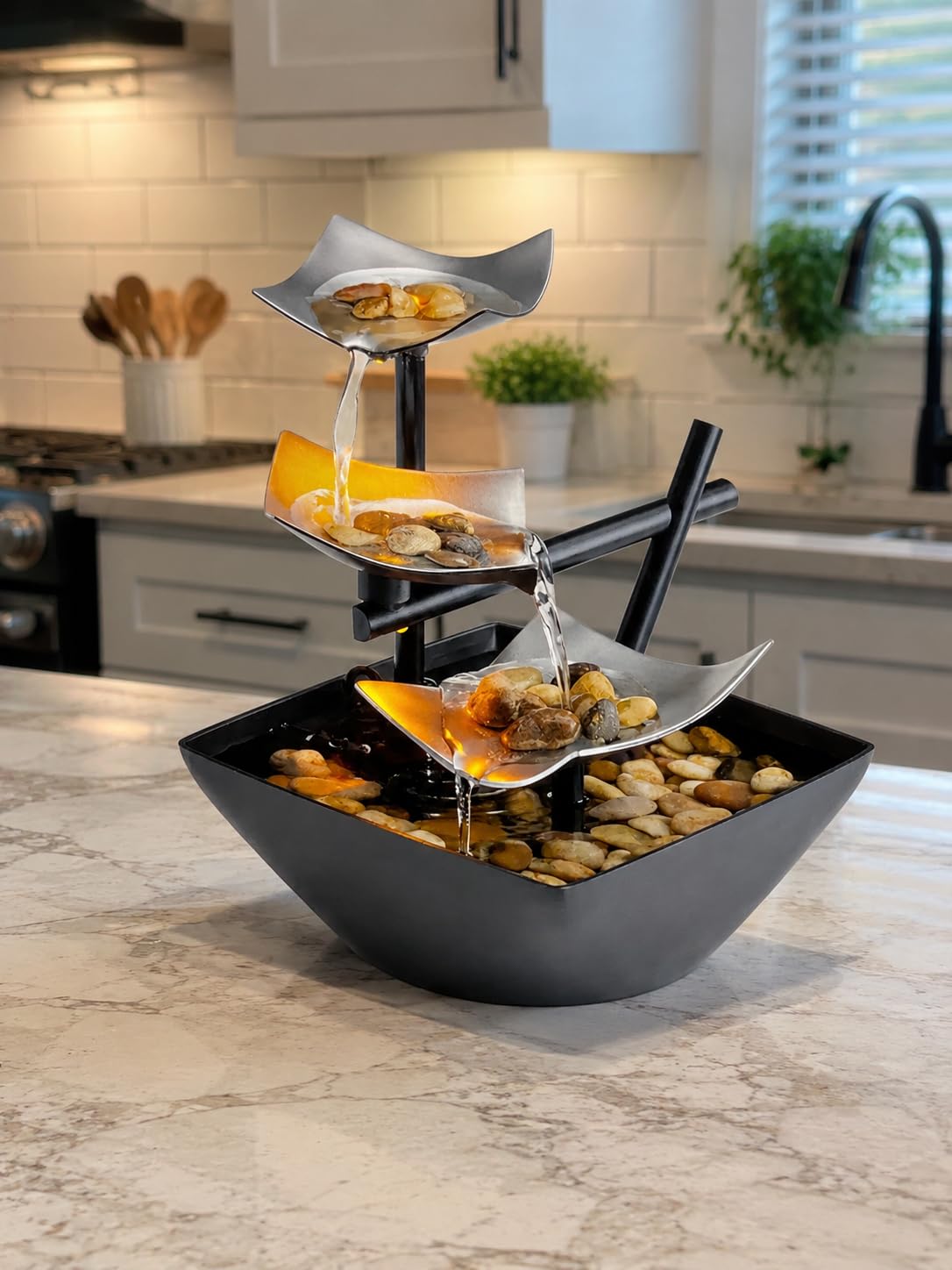 Homedics Tabletop Water Fountain, 3 Tier Indoor Waterfall Fountain with Natural River Rocks, Quiet Pump for Relaxation, Zen Home & Office Desk Décor customer photo 2