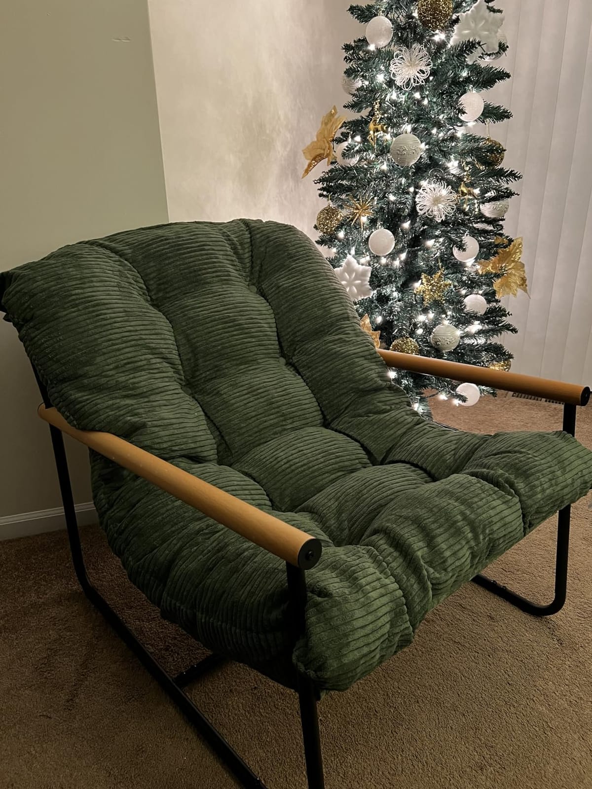 MAXYOYO Modern Accent Chair, Comfy Living Room Chair with Metal Frame Wooden Armrest, Upholstered Armchair with Soft Cushion for Bedroom Balcony Lounge Reading Room, Beige customer photo 2