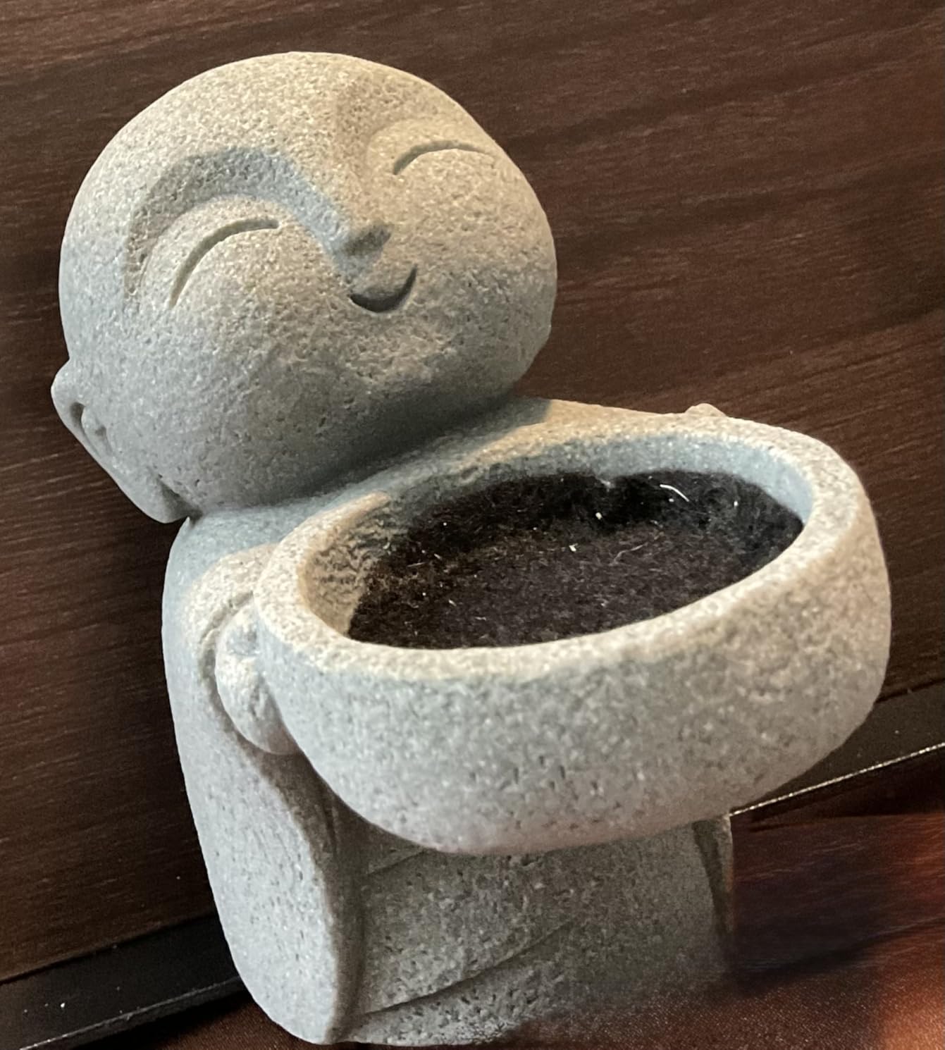 Jizo Statue, Little Monk Buddha Figurines for Zen Garden and Aquarium, Natural Sandstone Sculpture with Tilt Smile, Meditation Decor for Home Office Desk, Grey (Jizo Monk) customer photo 2