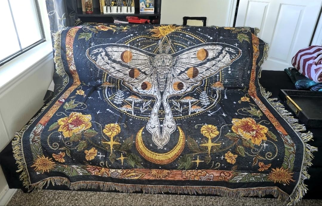 Boho Throw Blanket Reversible Woven Bohemian Tapestry Room Decor | Outdoor Muslin Durable Colorfast Daily Use Reversible Machine Washable Art Choice For Women(BOHO Sun Black 50