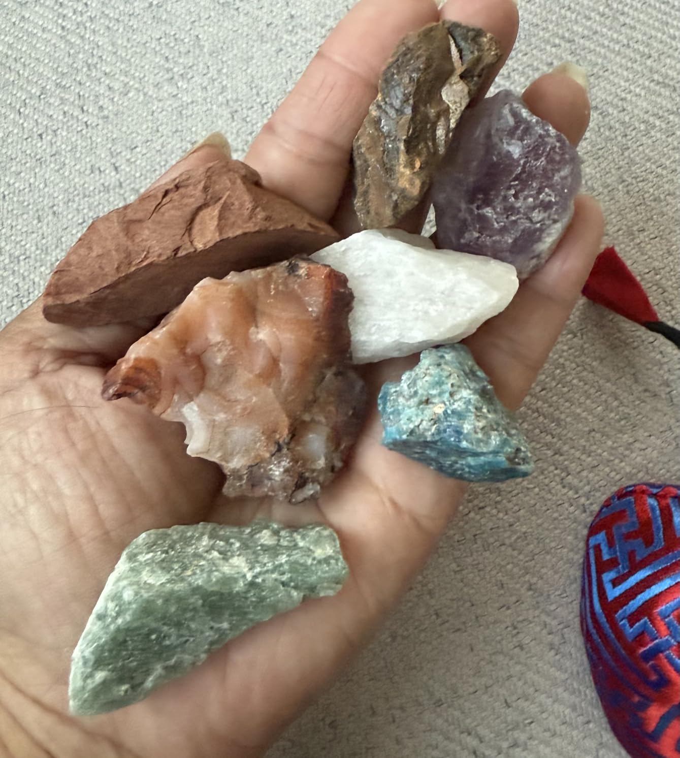 Dancing Bear Healing Crystals Chakra Balancing & Selenite Set, 14 Stones: 7 Tumbled and 7 Rough, Selenite: Tower, Wand, Heart, Charging Plate, Abalone Shell with Sage, 2 Bags, Assembled in The USA customer photo 2