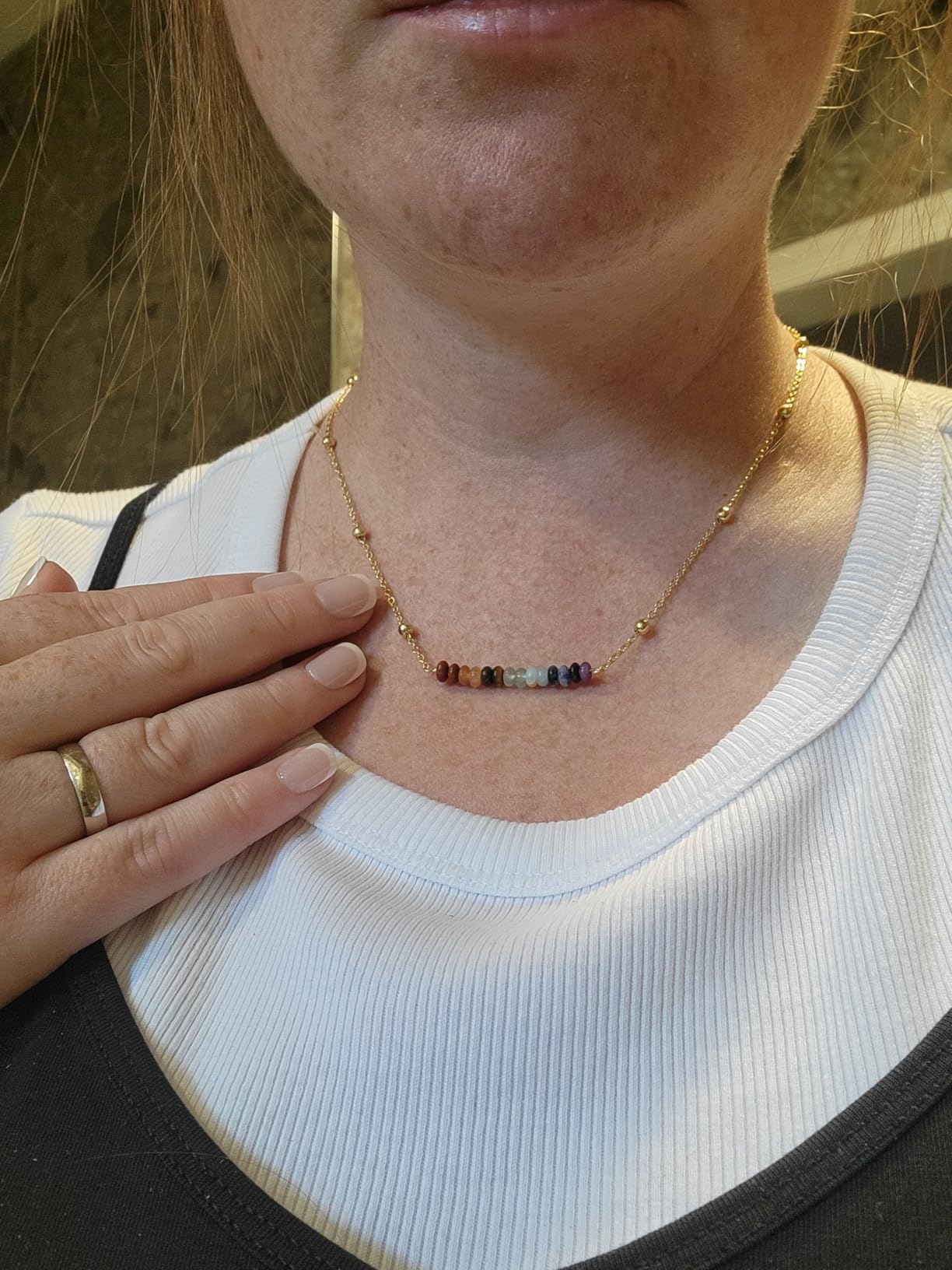 Top Plaza 7 Chakra Crystal Necklace, Tiny Gold Necklaces for Women customer photo 2
