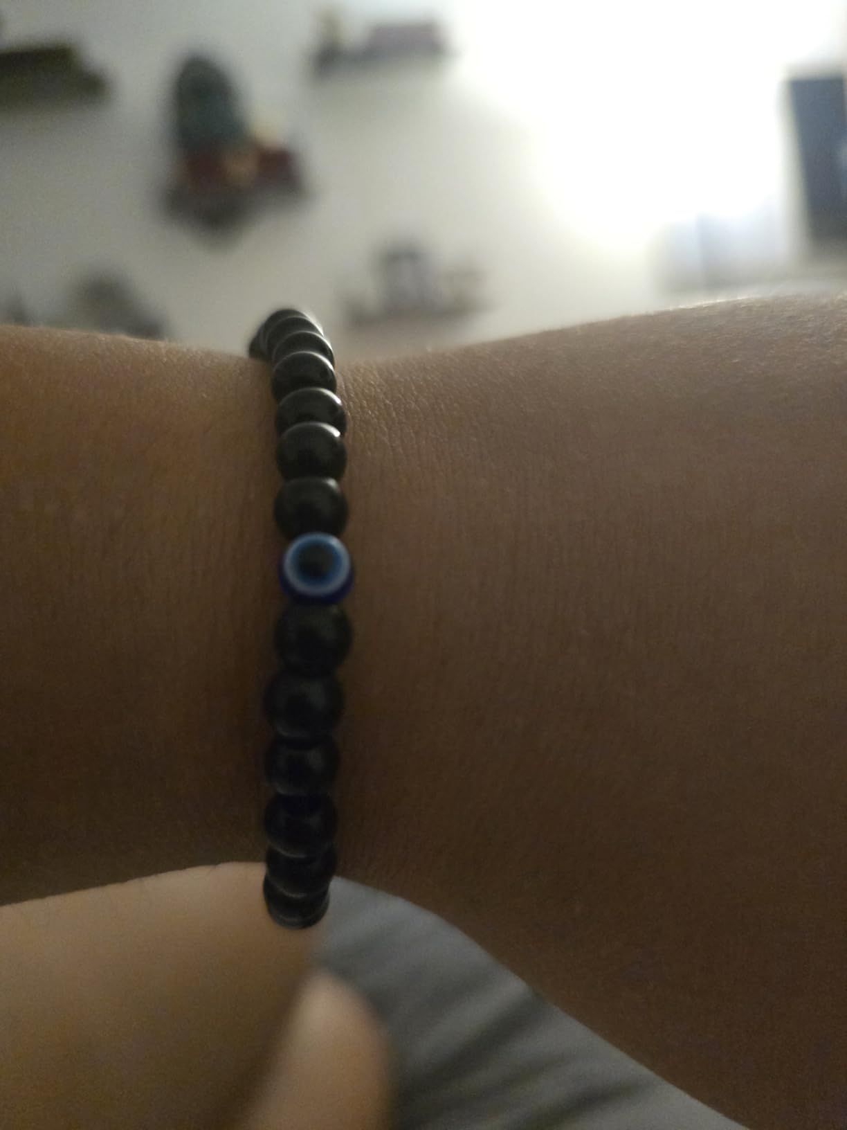 Evil Eye Protection Bracelet, Fathers Day Gift, 6mm Natural Black Beads | Adjustable Stretch | Handcrafted Spiritual Jewelry for Energy Balance & Warding Off Negativity customer photo 1