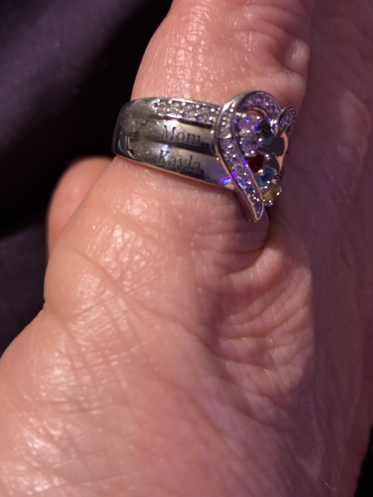 925 Sterling Silver Personalized Mothers Ring with 2 Birthstones Custom Engraved Name Engagement Wedding Promise Rings for Women Mothers Day Birthday Gifts for Mom Grandma Wife customer photo 2