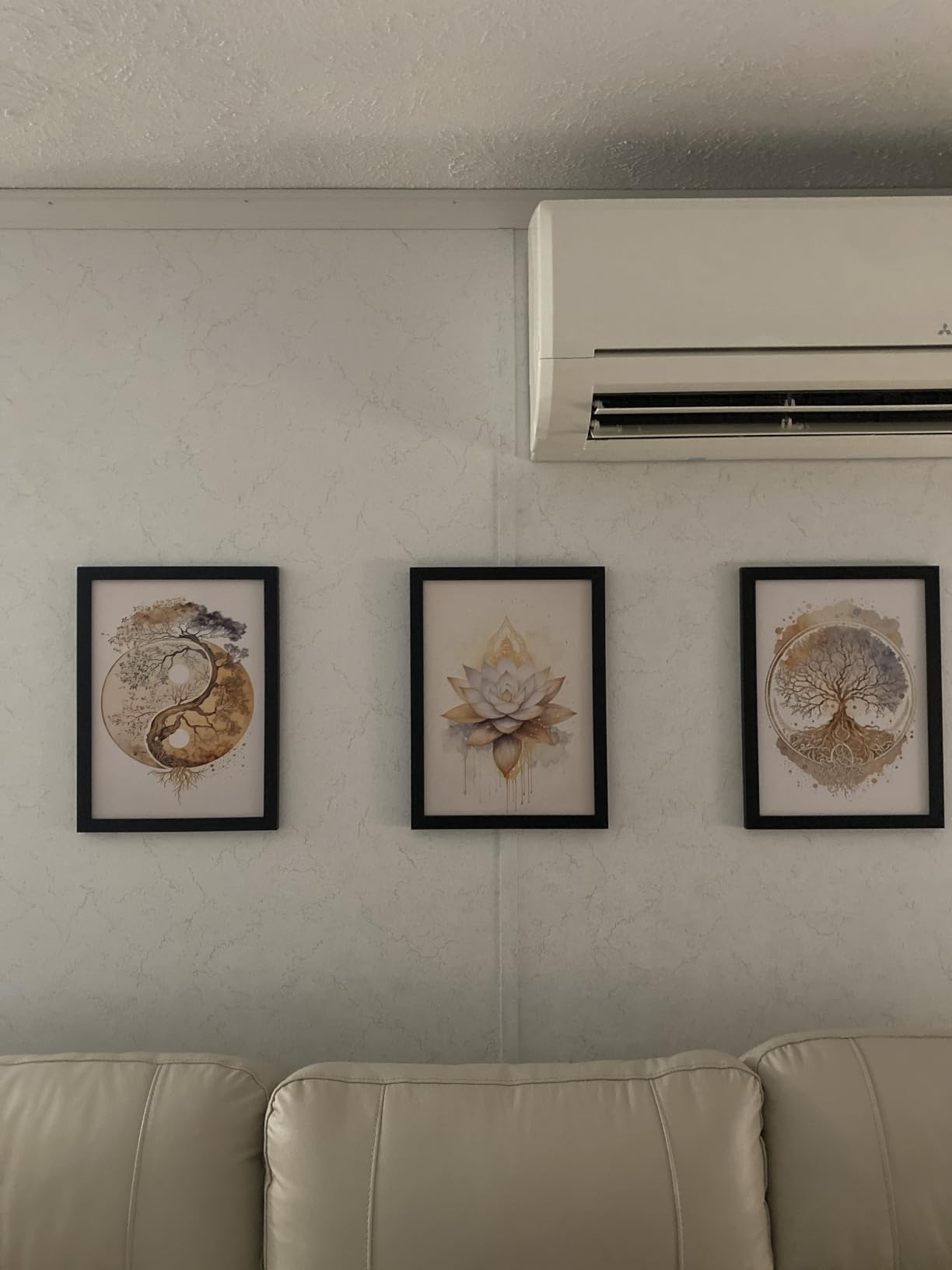 Wood Framed Tree of Life Wall Art Set of 3, Modern Gold Lotus Zen Canvas Wall Decor Paintings, Abstract Yin Yang Artwork Poster Print for Living Room Yoga Room Bedroom Home Decor 12x16 Inch customer photo 1