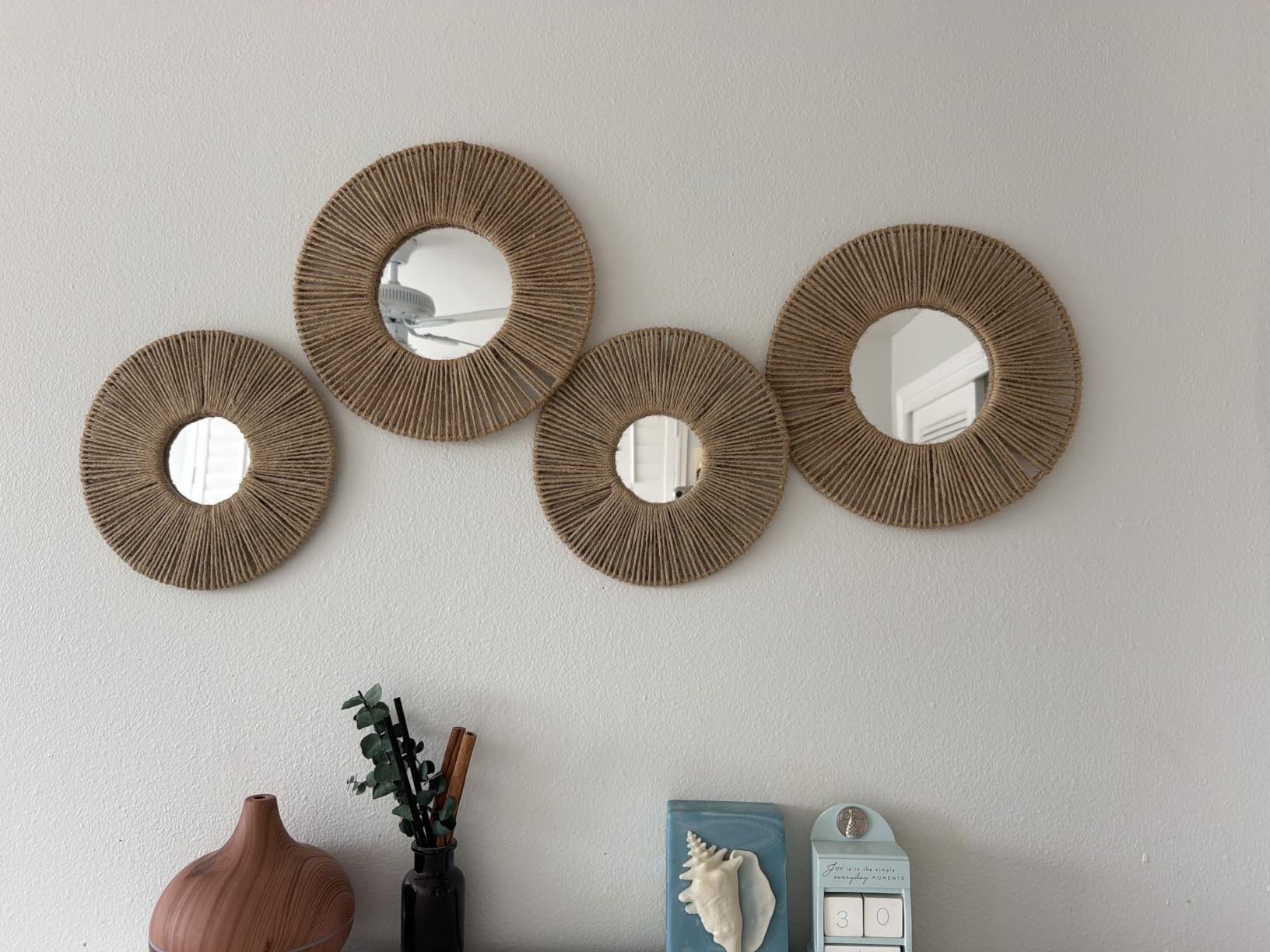Artilady Hanging Baskets Wall Art with Mirror, 4Pcs Boho Coastal Wall Decor | Woven Wicker Basket, Farmhouse Rustic Jute, Bedroom Living Room Nursery Home Decor customer photo 1