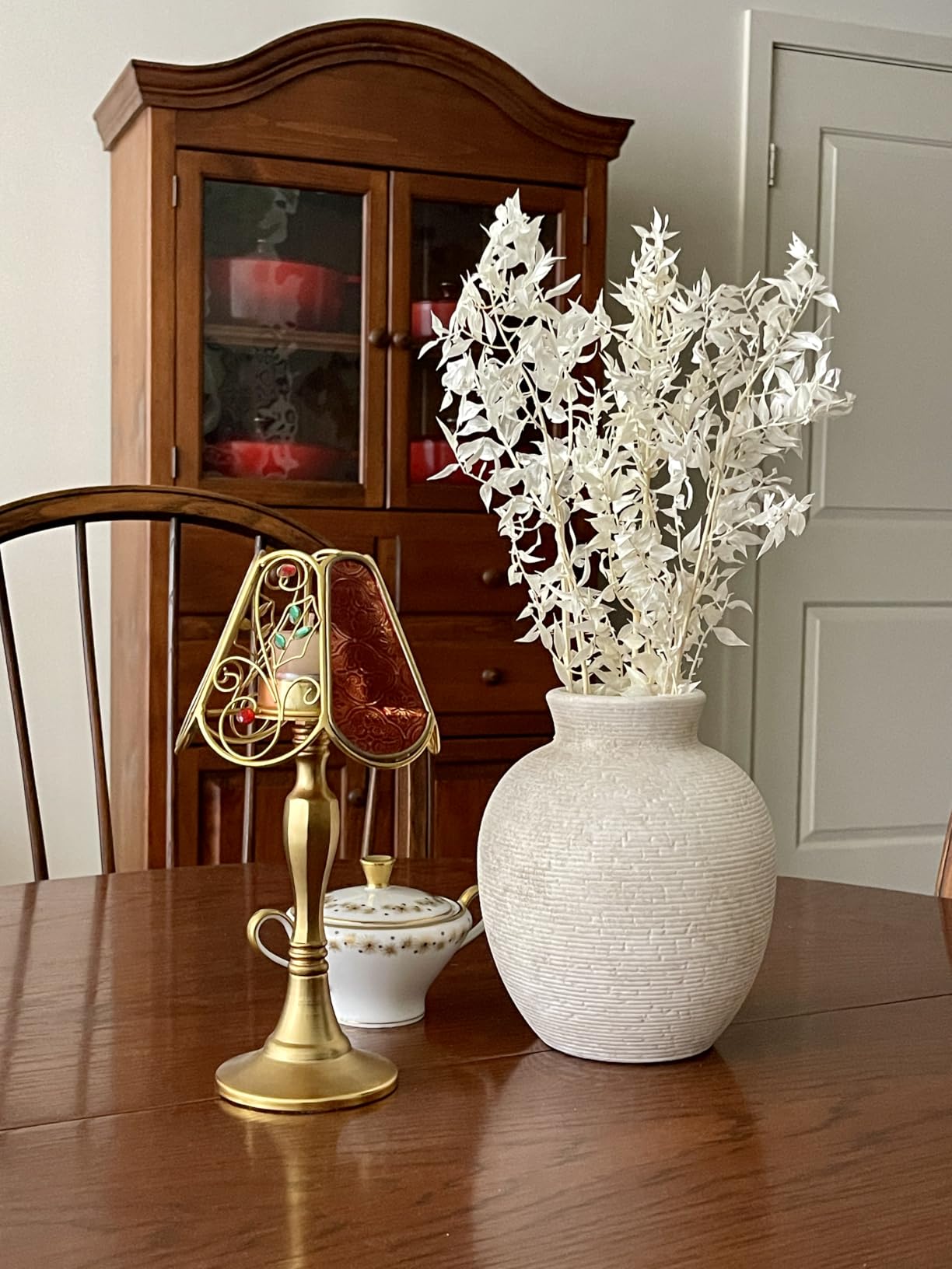 Vanselia Ceramic Flower Vase Home Decor - Farmhouse Table Vases Rustic Vintage Living Room Kitchen Bedroom Decorations for House Book Shelf Office Coffee Desk Dining Fireplace (7.4