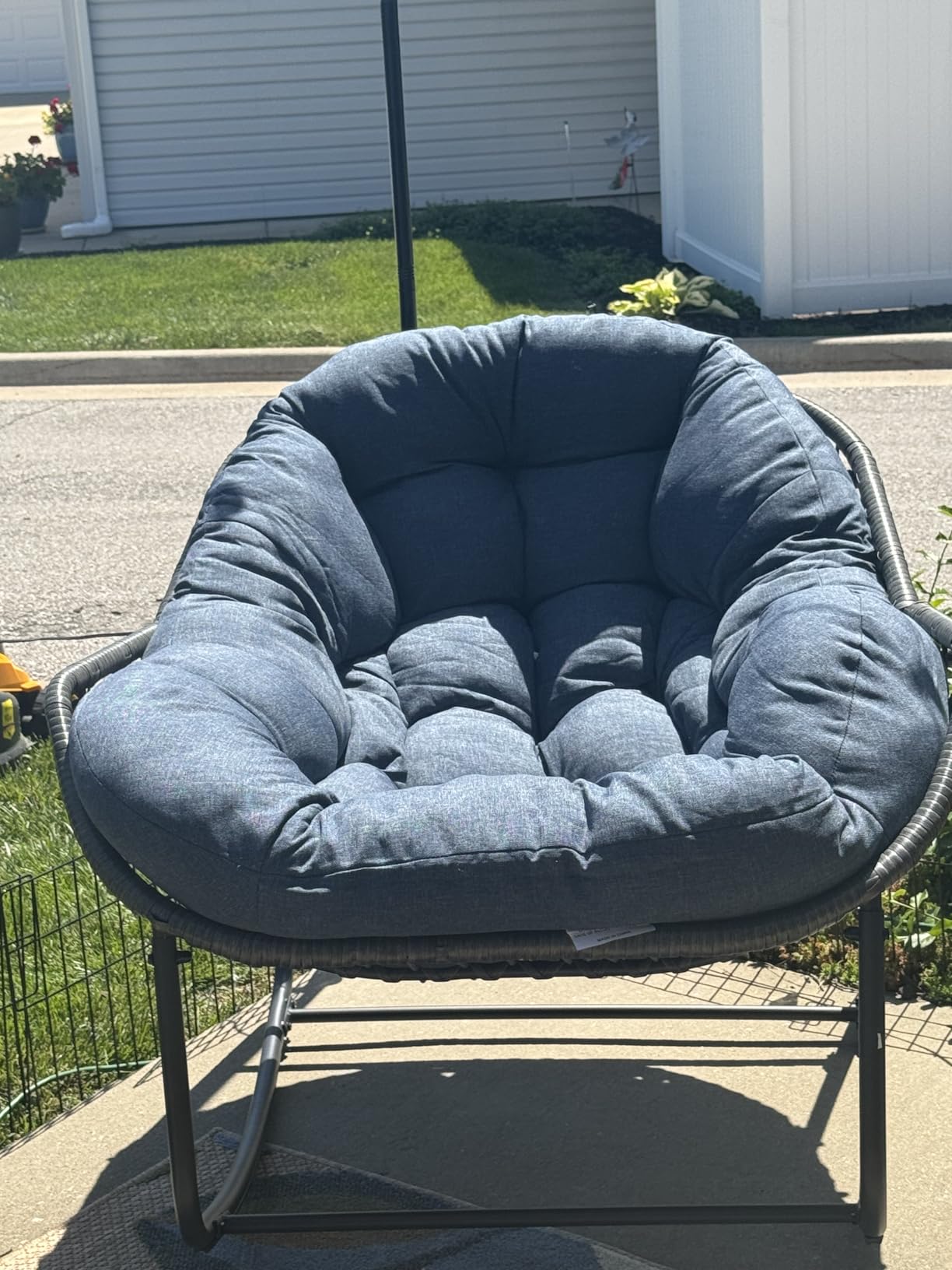 Oversized Outdoor Papasan Rocking Chair with Soft Cushion, Comfy Patio Egg Chair, Wicker Lounge Rocker for Balcony/Porch/Garden, Reinforced All Weather Rattan Frame, 330 lbs Support, Burnt Orange customer photo 1