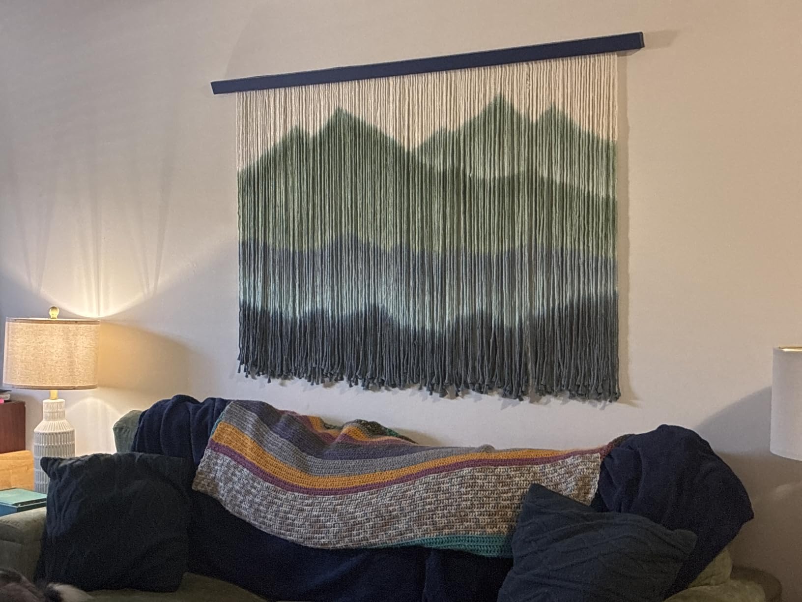 Sdjazl Woven Boho Macrame Wall Hanging Home Decor Tapestry Dip-Dyed Large Modern Handmade Colorful Mountain Landscape for Living Room (Green) customer photo 2