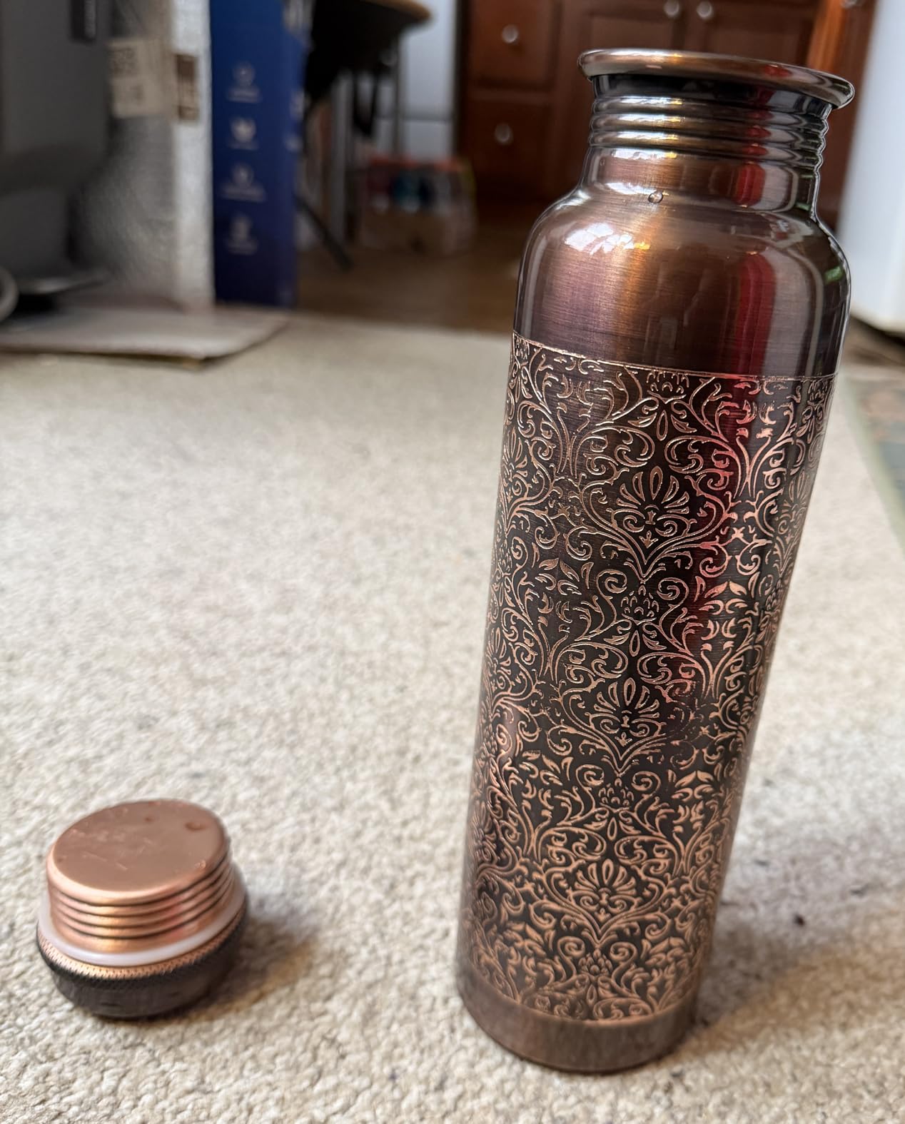 99.9% Pure Copper Bottle for Drinking Water Engraved | Antique, Jointless & Leak-proof, Eco-Friendly, BPA-Free, Handcrafted Water Bottles for Yoga, Office, Travel, 32 Oz customer photo 2