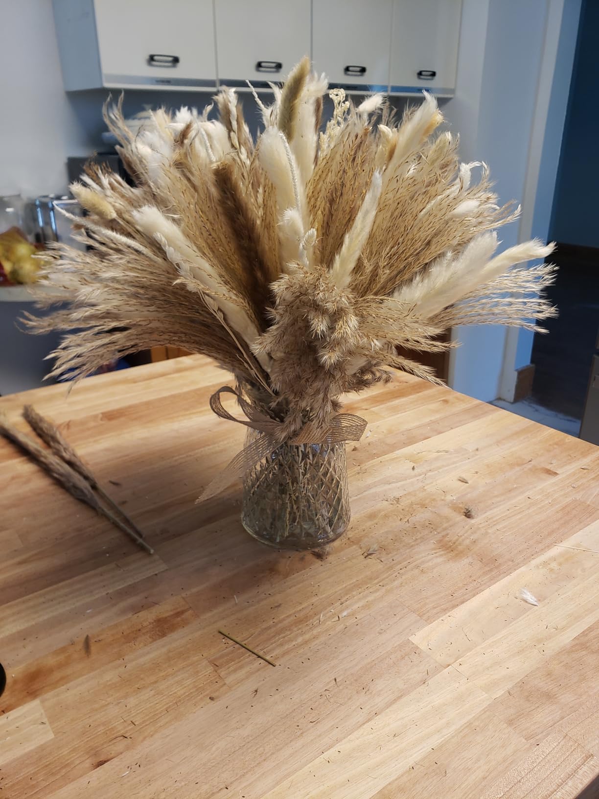 Dried Flower Arrangement with Vase - Boho Home Decor with Pampas Grass, Lavender, Eucalyptus and Bunny Tails - Rustic Centerpiece for Living Room, Wedding, Farmhouse Table Decoration customer photo 1