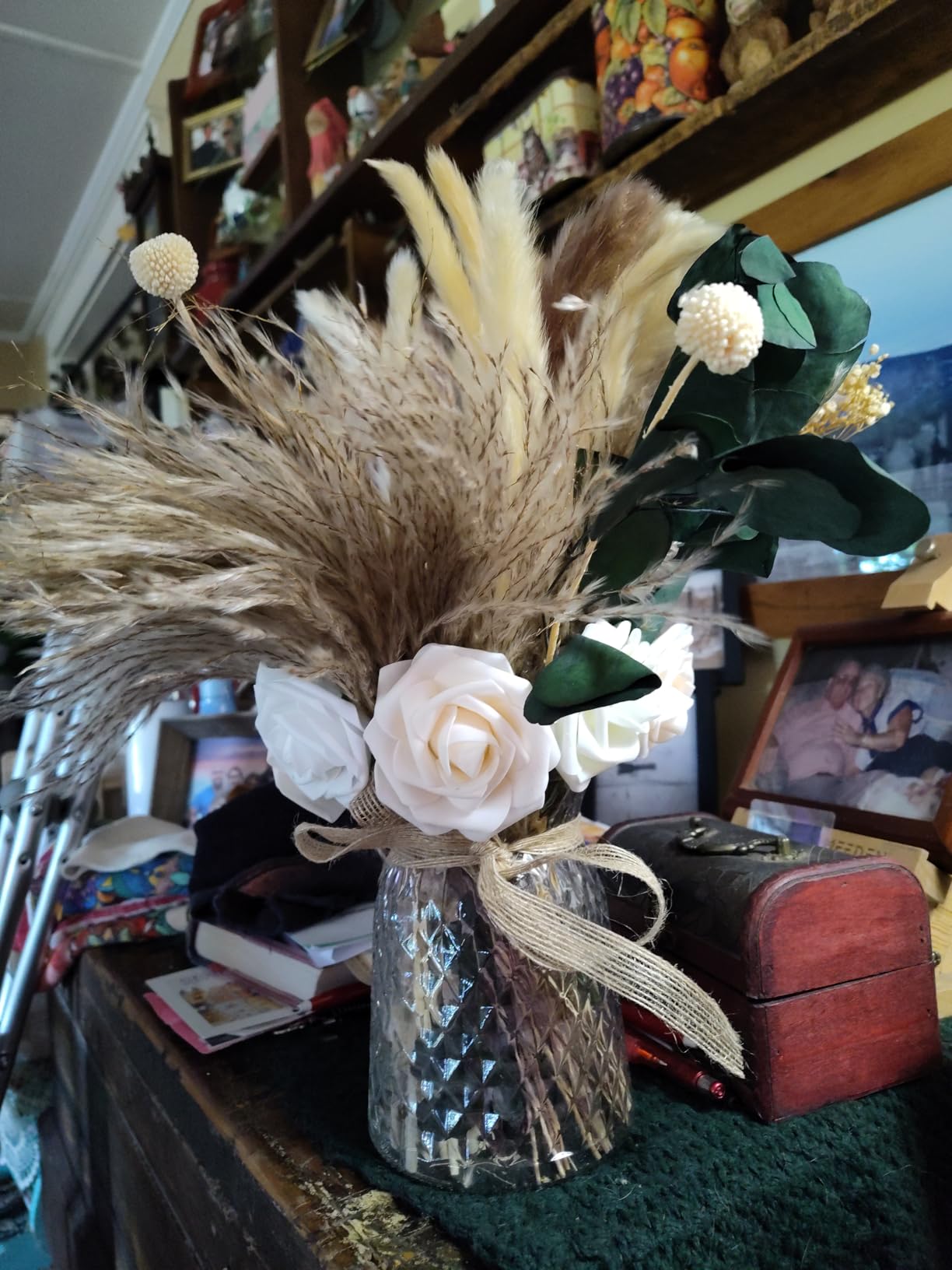 Dried Flower Arrangement with Vase - Boho Home Decor with Pampas Grass, Lavender, Eucalyptus and Bunny Tails - Rustic Centerpiece for Living Room, Wedding, Farmhouse Table Decoration customer photo 2