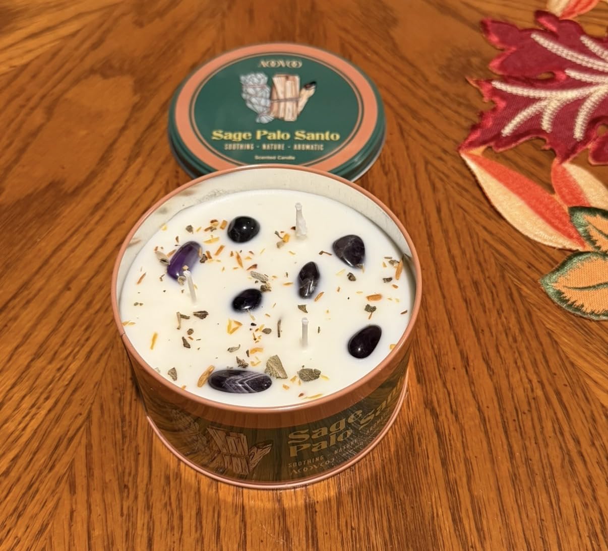 AOOVOO Sage Candle for Cleansing - 3 Wick 12oz Large Scented Candle with Crystals & Sage Leaves Inside, Soy Candles Non Toxic for Meditation Spiritual Gift, Aromatherapy Candle for Women Men customer photo 2