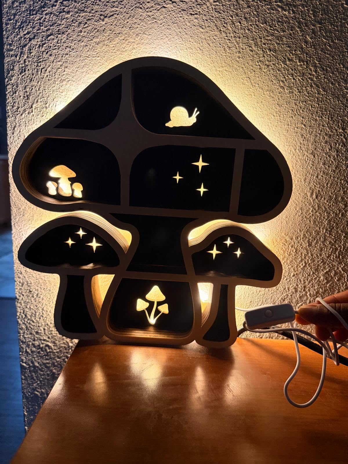 Wall Shelves for Bedroom, Mushroom Moon Shelf LED Light, Whimsical Decor | Crystal Display Shelf, Wooden Organizer for Rocks, Gems, Healing Stones, Trinkets, Knick Knacks and Figurines customer photo 2