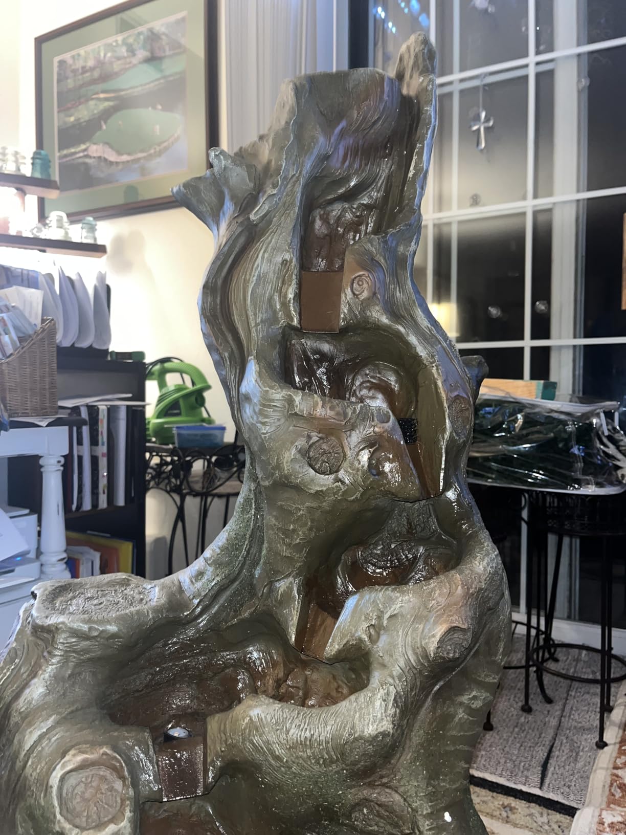 Sunlinua Water Fountain Outdoor 5-Tiers Large Cascading Realistic Tree Trunk Natural Waterfall Outdoor Fountains Resin Imitation Wood with LED Lights for Garden, Patio, Porch customer photo 2