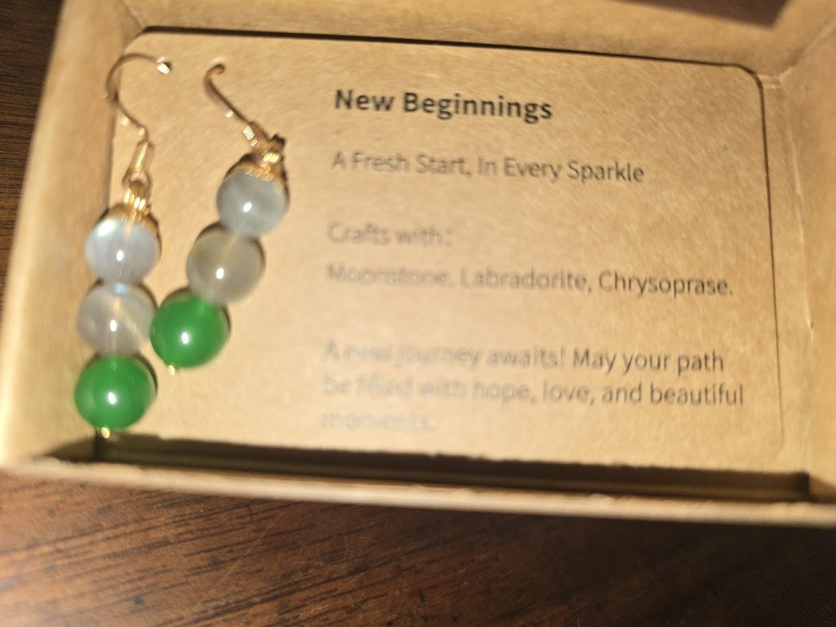 New Beginnings Natural Gemstone Drop Earrings, 8mm | Moonstone Labradorite Chrysoprase, 8mm, Natural Healing Crystal Beads, Dangling Handmade, For Women customer photo 1