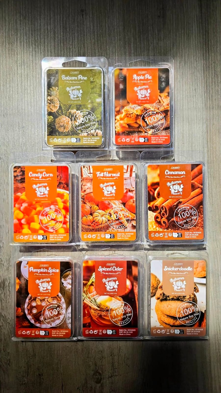 Salubrito Fall Scented Wax Melts, Strong Scented Soy Wax Cubes/Tarts Variety Set - Pumpkin Spice, Cinnamon, Spiced Cider, Snickerdoodle, Balsam Pine, Candy Corn, Fall Harvest, Apple Pie, 8x2.5oz customer photo 1