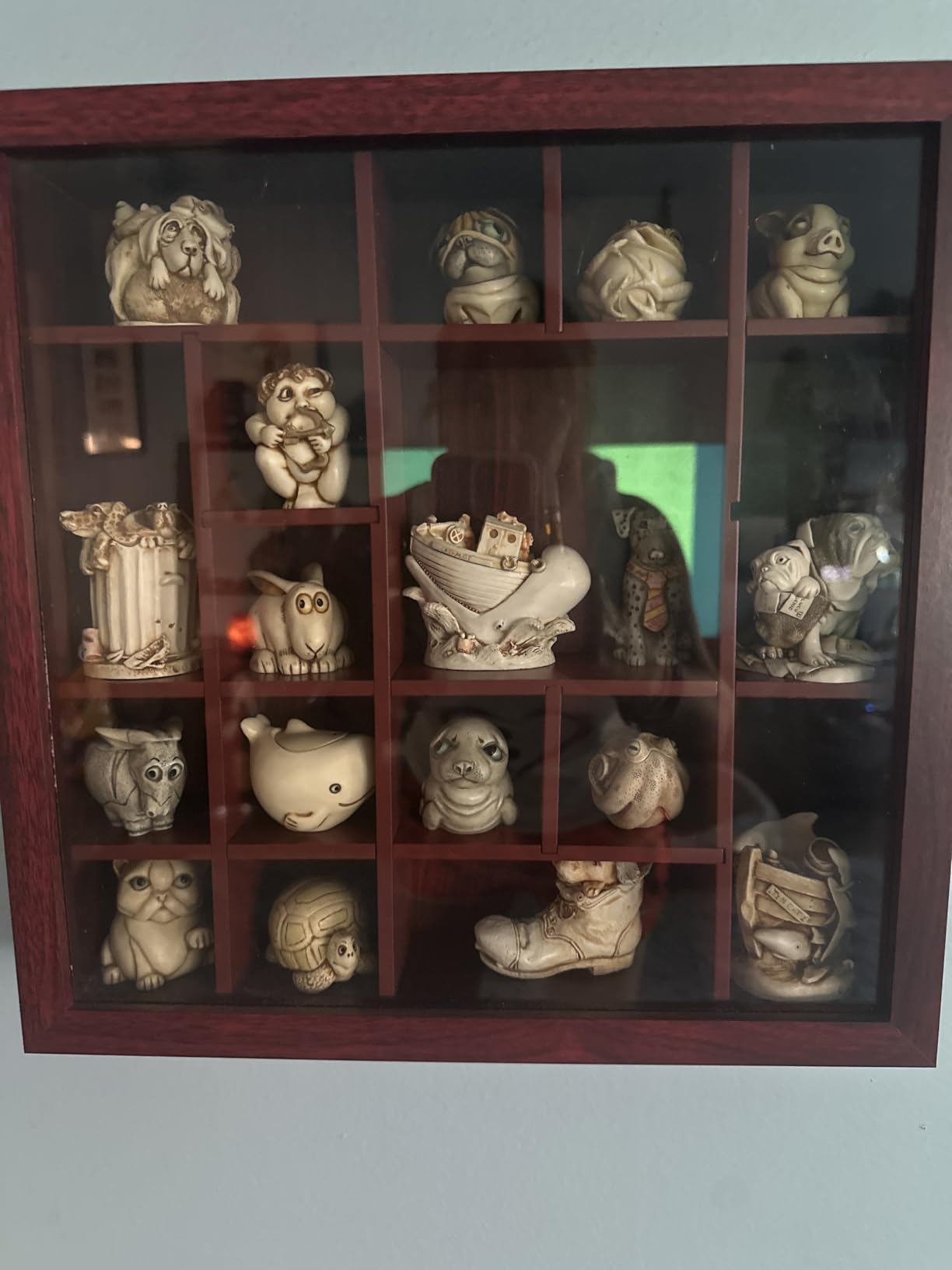 FramePro Rock Display Case Wall Mount Shadow Box with Shelves (Cherry) | 16x13.5 adjustable rock collection box, holds crystals fossils and seashells, geology gift for adults and kids customer photo 1