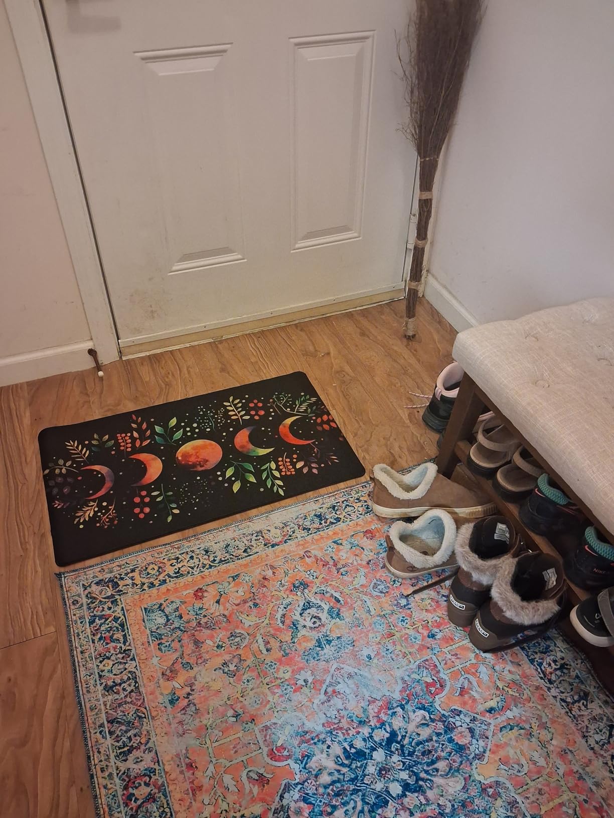 Mystical Gold Boho Triple Moon Door Mat, Witchy Celestial Sun and Moon Astrology Doormats for Front Door Outdoor Indoor Entrance Entryway, Witch Stars Aesthetic Area Rug Bath Mats, 17x30 Inch customer photo 1