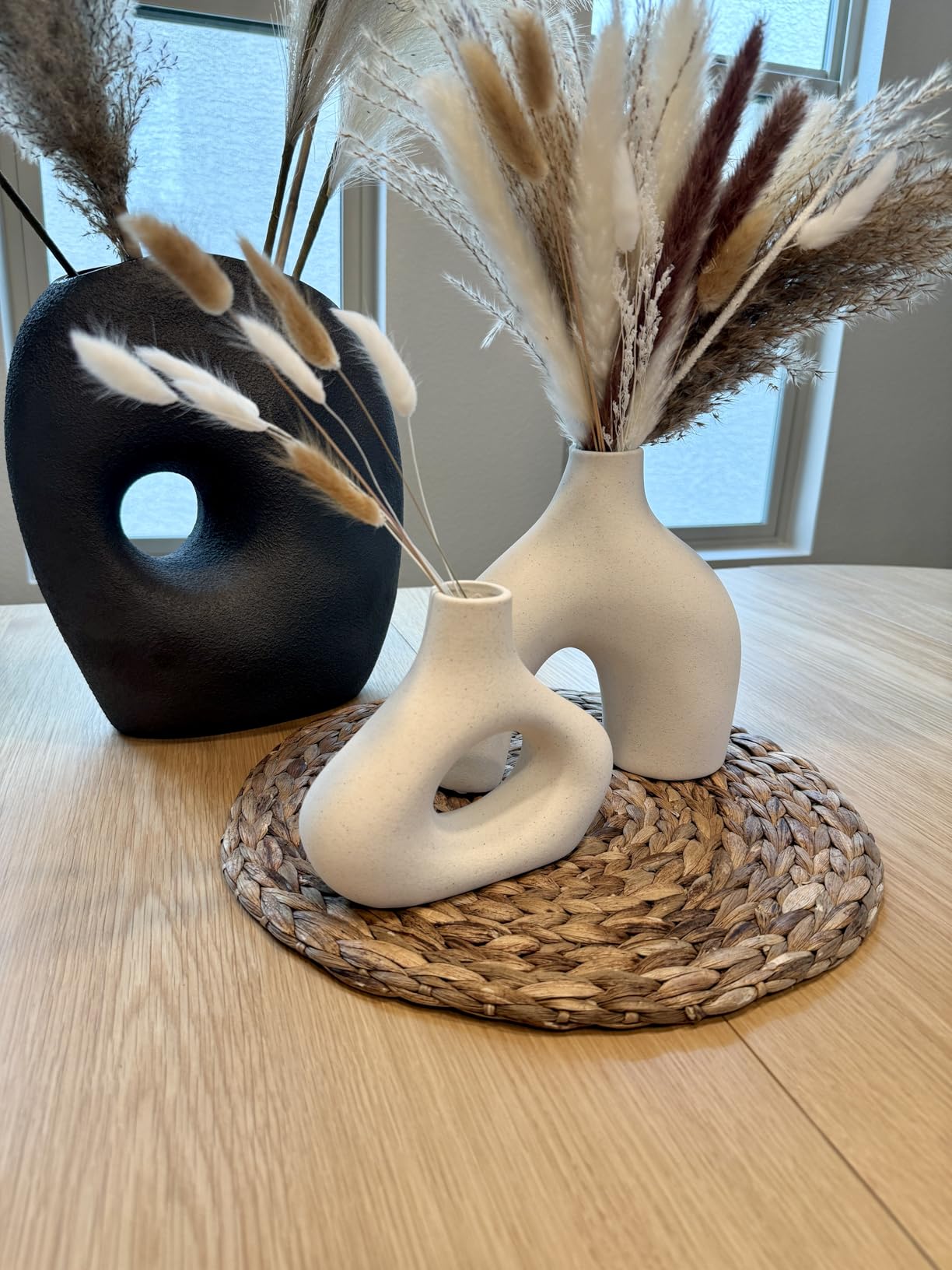 CEMABT Modern Nordic Boho Vase Set - Elegant Beige Matte Ceramic Vase for Living Room, Bookshelf, Mantel, Entryway Table & Console Decor | Home Decor Shelf Decorations Easter Gift customer photo 1