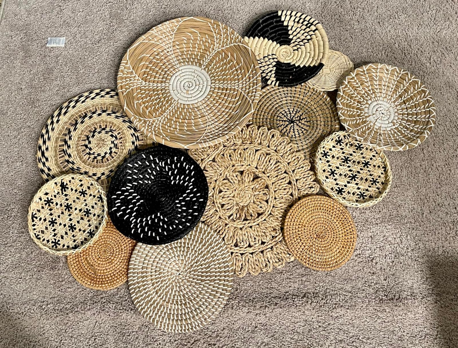 Chicvillage Handmade Wall Basket Set 13-Piece Flat Plates | Handmade bamboo décor basket from Vietnam. 1 set of 13 flat plates. Suitable for Boho, Cottagecore & Minimalist decor styles customer photo 2