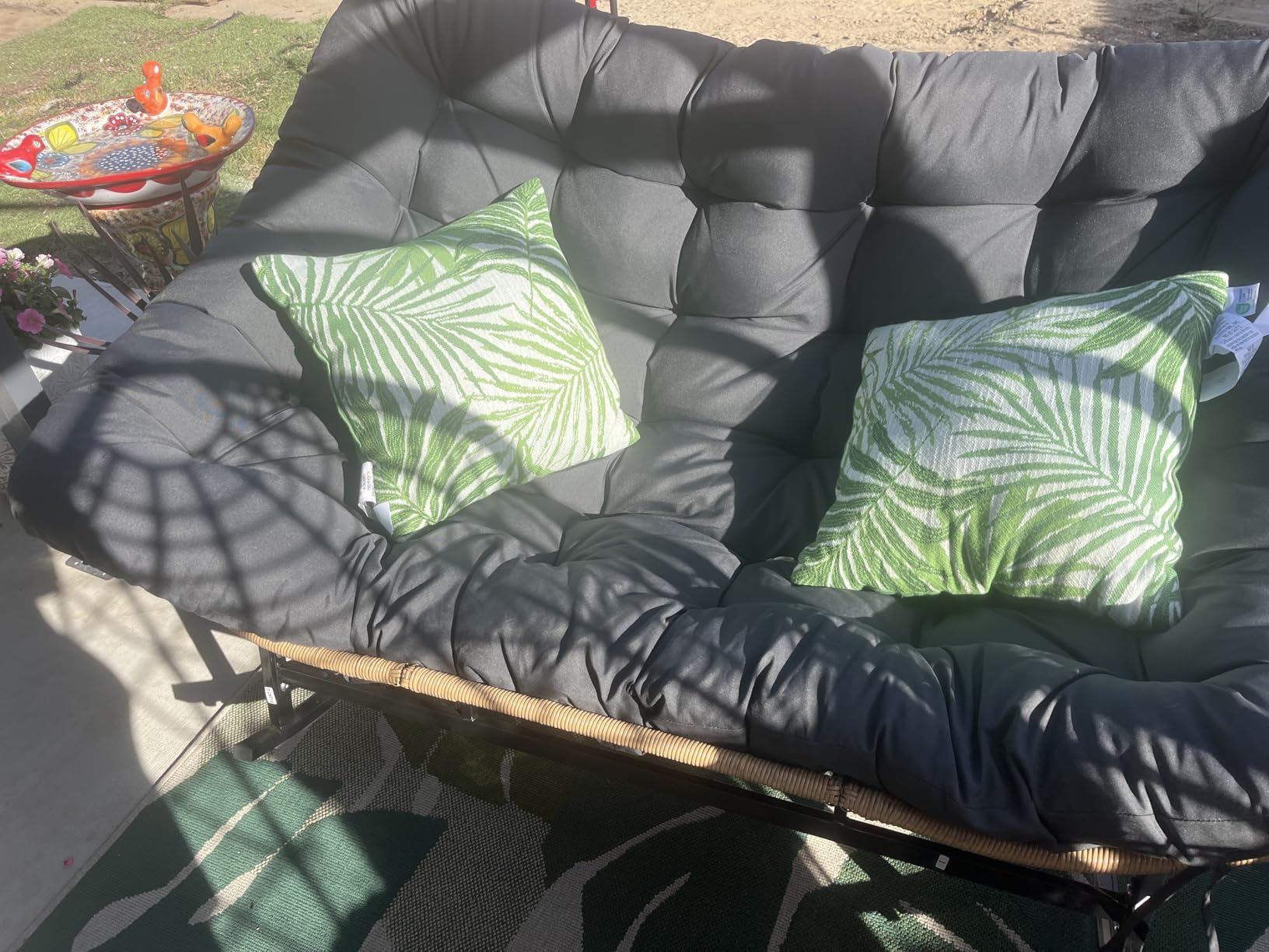 NICESOUL Oversized Double Rocking Papasan Chair with Thick Cushion, 2 Person Big Wicker Outdoor Comfy Recliner, Extra Large Heavy Duty Egg Loveseat for Patio, Balcony, Backyard, Garden, Beige customer photo 1