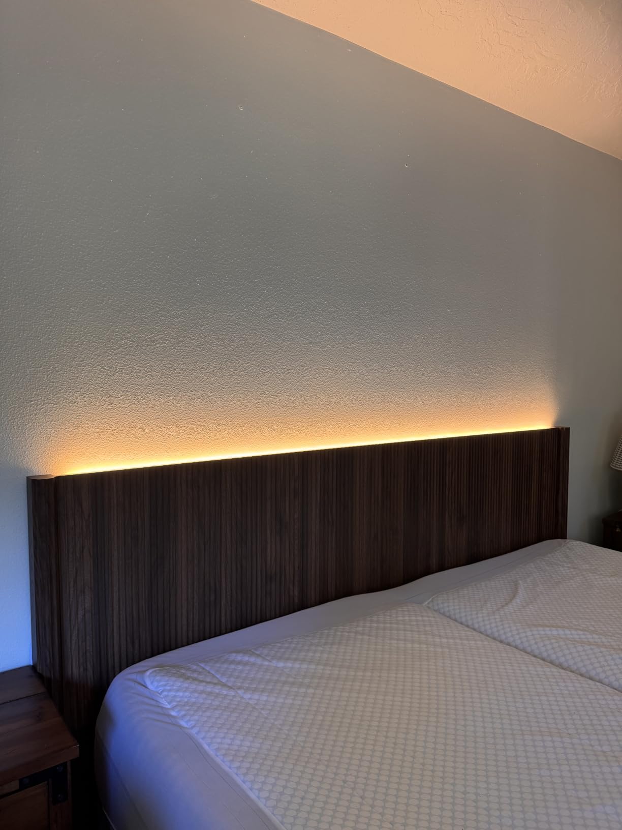 Queen Size Headboard Only, Modern Fluted Wall-Mounted Head Board with Lighting, Boho Wood Bed headboard Stylish Bedroom Decor, Natural customer photo 2