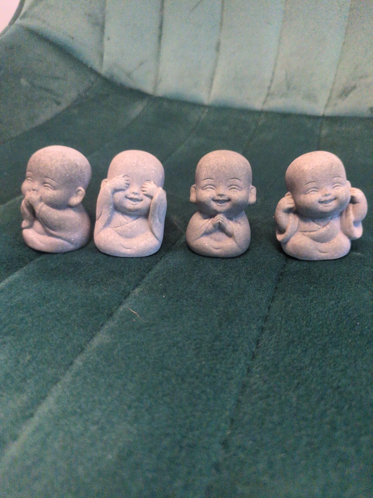 4Pcs Baby Buddha Statue Set, 2 Inch Mini Zen Monk, Sandstone Buddha for Desk Decor, Laughing Buddha for Good Luck, Car Dashboard, Home & Living Room Decor with Blessing Amulet customer photo 1