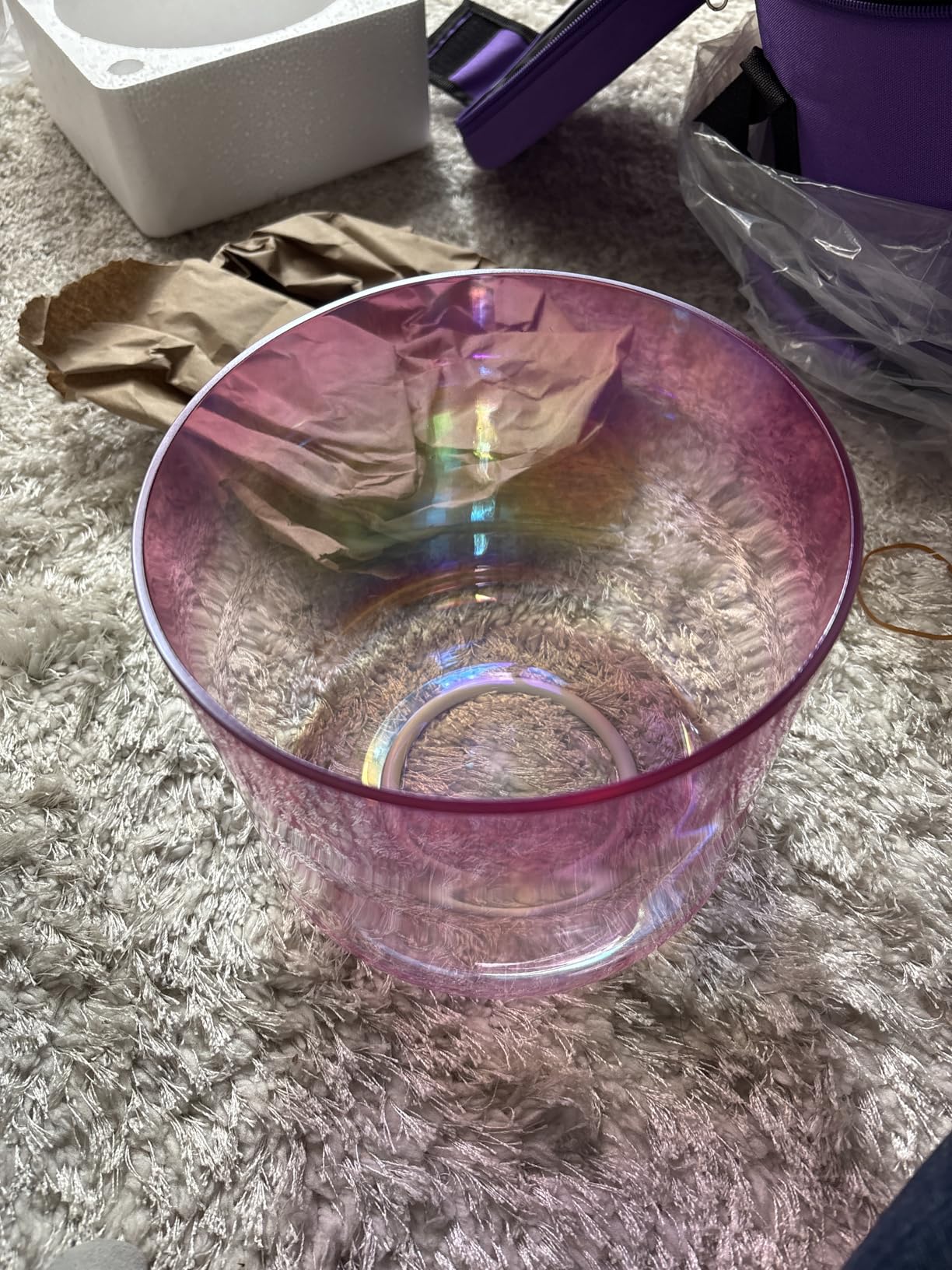 CVNC 440HZ 7 Inch F Note Heart Chakra Pink Purple Color Clear Quartz Crystal Singing Bowl with Carry Case Bag for Sound Healing and Meditation customer photo 1