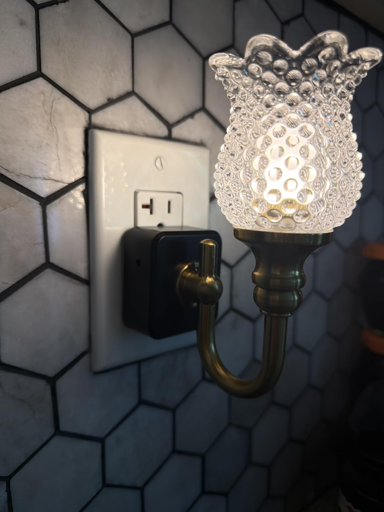 JandCase Night Light, Night Lights Plug into Wall, Glass Flower Nightlight | LED 0-100LM Dimmable Nightlights, Dusk to Dawn Sensor, 1W Vintage Nite Light for Bathroom Hallway Gift Decor, 1 Pack customer photo 2