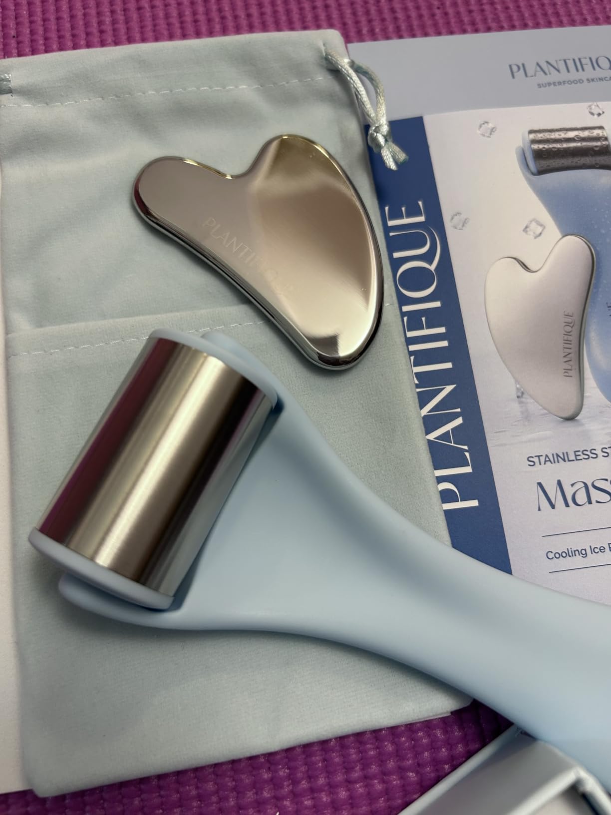 PLANTIFIQUE Stainless Steel Gua Sha and Ice Roller for Face & Body - Cooling Facial Tool Set to Reduce Puffiness, Improve Lymphatic Drainage & Soothe Skin customer photo 1
