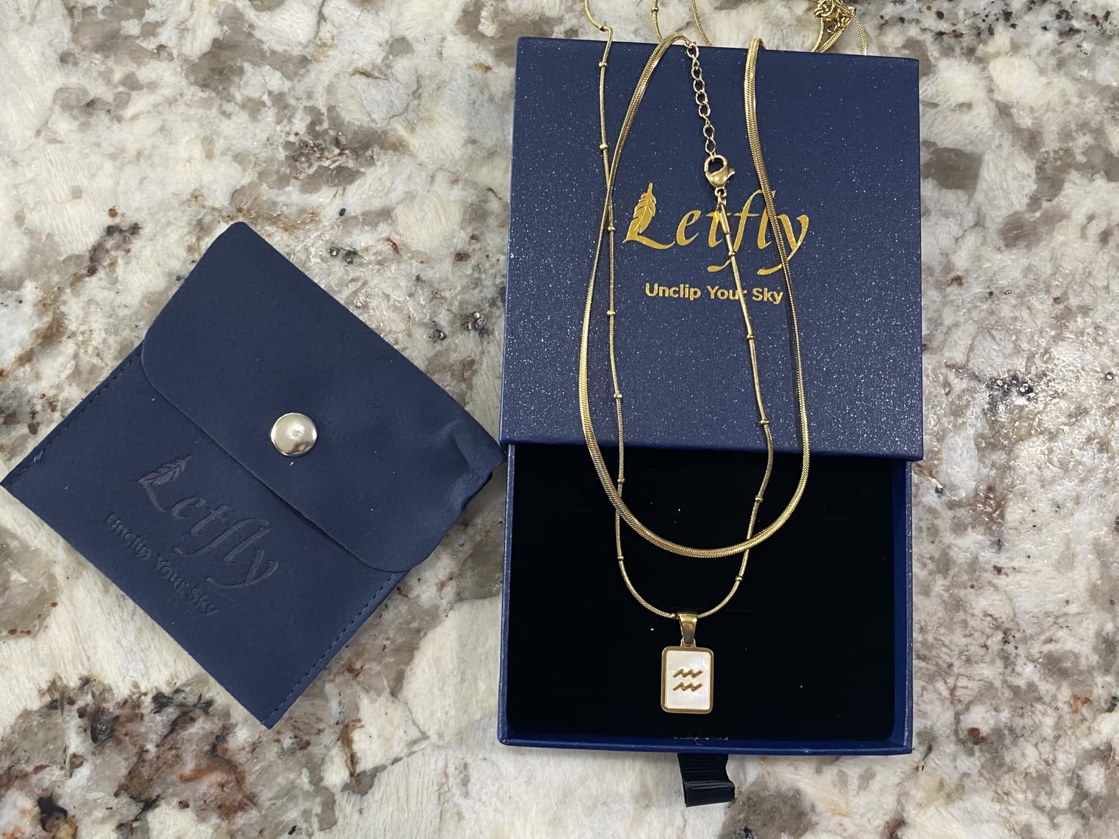 LETFLY Layered Zodiac Necklace for Women 18K Gold Natural Shell Pendant | Birthday Gifts for Women, Daily Wear, Hypoallergenic Material, Personalized Constellation Pendant, Adjustable, Snake Chain customer photo 1