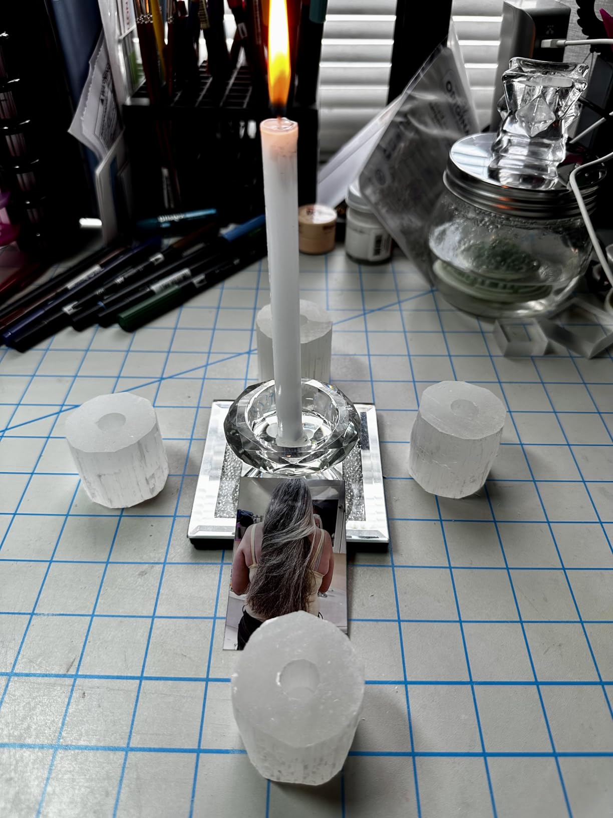 48 Colored Taper Candles with 4 Selenite Candle Holders | 6.3