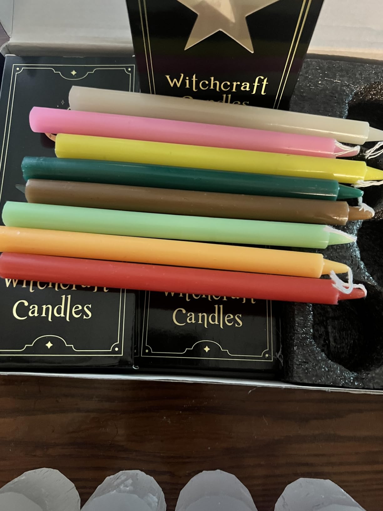 48 Colored Taper Candles with 4 Selenite Candle Holders | 6.3