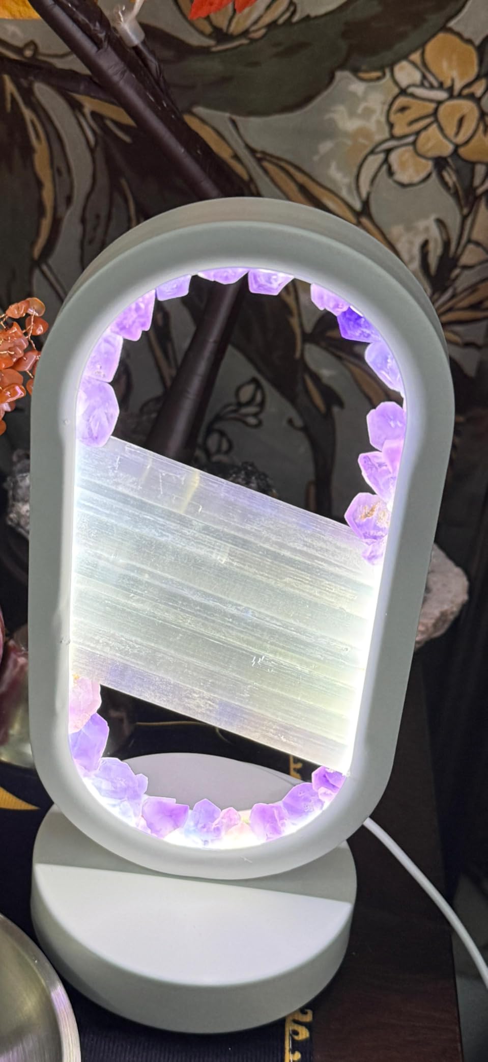 Natural Amethyst and Selenite Crystal Healing Night Table Lamp -3-Color Dimmable Mood Lighting for Meditation Relaxation and Restful Sleep, Purple Crystal Bedroom Decor customer photo 1