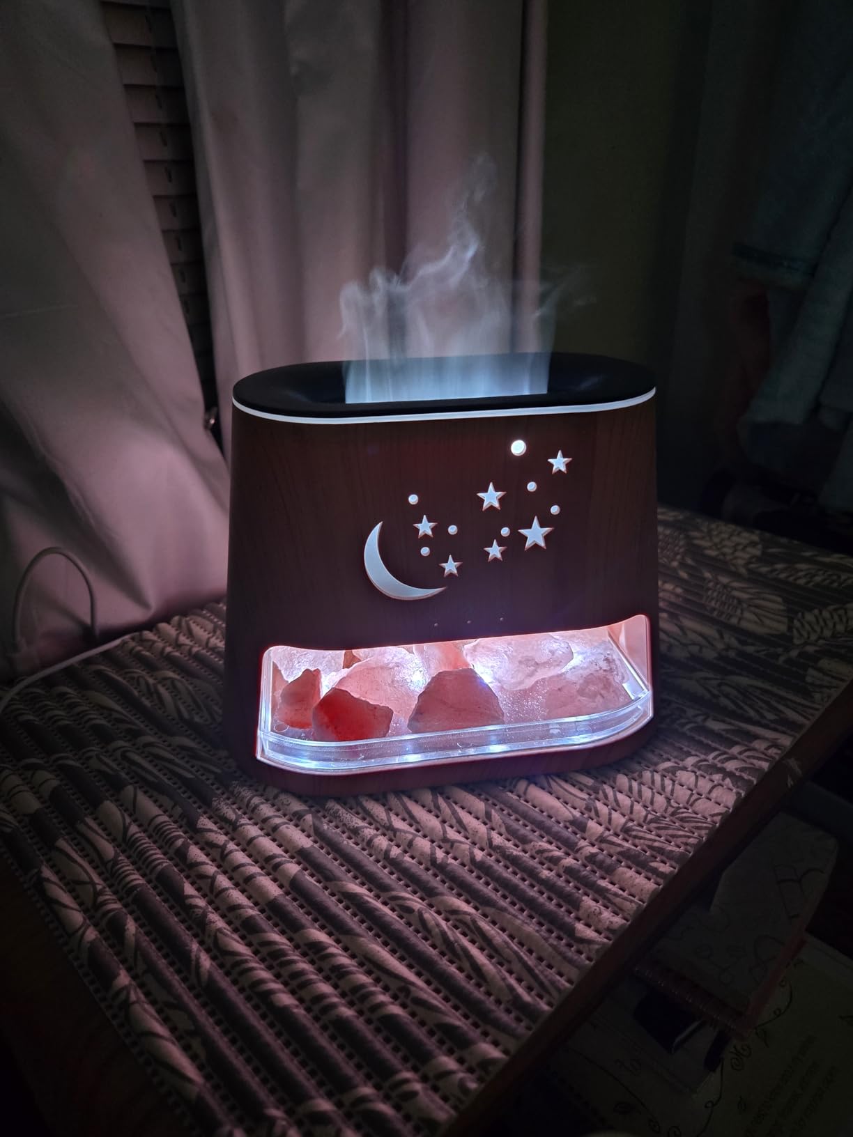Essential Oil Diffuser: 260ml Aromatherapy Diffuser & Himalayan Salt Lamp with Remote Control & Timer,Cool Mist Humidifier with 8 Colors LED Lights & Auto-Off for Bedroom,Offce,Yoga Room(Wood Grain) customer photo 1