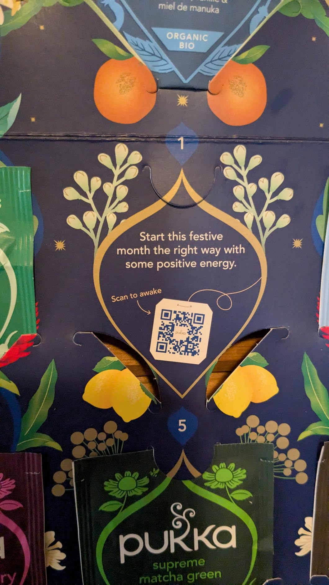 Pukka Christmas Tea Sampler Advent with Black and Green Teas, 24 Tea Bags | Unwrap a delicious daily surprise inside our herbal tea advent calendar with 24 sachets, great for tea gifting and discovery. customer photo 1