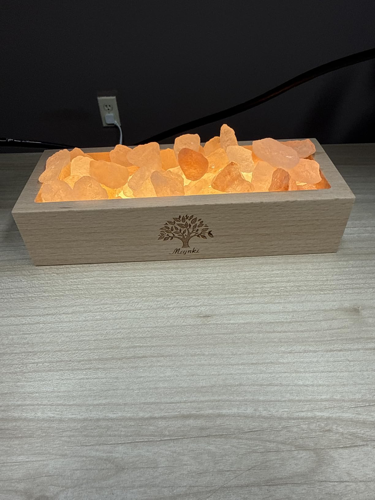 Himalayan Pink Salt Lamp Diffuser with Wood Base - 300g Natural Salt, USB Powered, Warm Light & 10ml Passion Fruit Essential Oil Set for Aroma, Relaxation, Meditation, Home Decor, Gifts customer photo 1