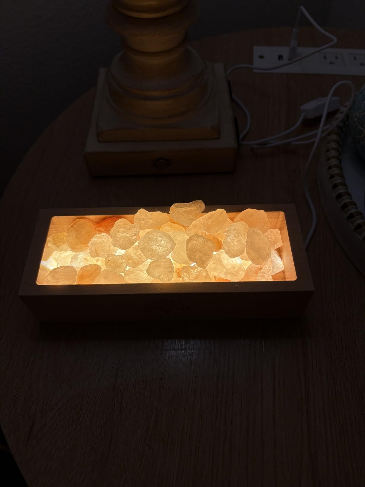 Himalayan Pink Salt Lamp Diffuser with Wood Base - 300g Natural Salt, USB Powered, Warm Light & 10ml Passion Fruit Essential Oil Set for Aroma, Relaxation, Meditation, Home Decor, Gifts customer photo 2