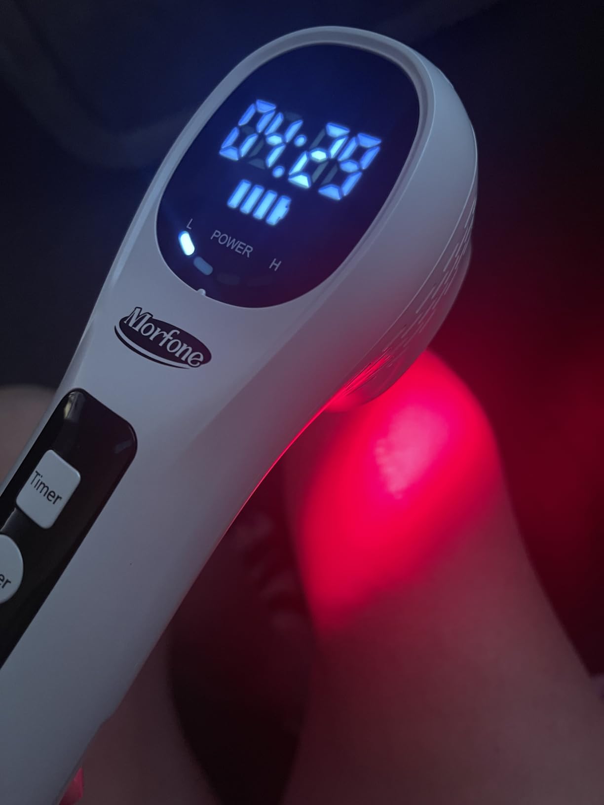 Morfone Handheld Red Light Therapy Device, Wireless Wand for Pain Relief | Dual-wavelength 660nm & 808nm | Cordless design | Includes safety glasses | For knee, wrist, pets | Home & travel use | White customer photo 1